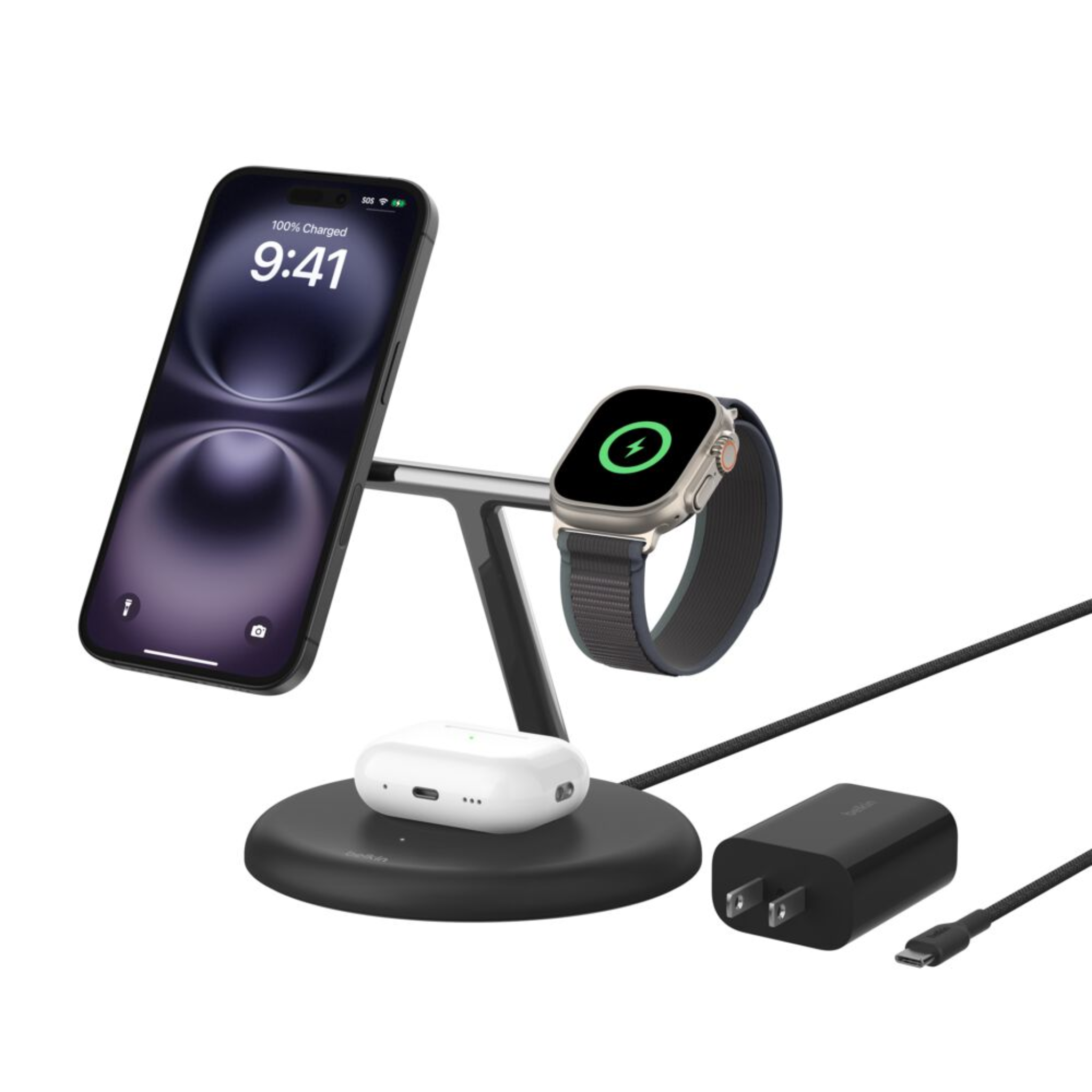 Belkin Magnetic Wireless Charger, (Power Supply Included) Magnetic Wireless Charging Stand, Compatible with MagSafe for iPhone 12, 12 Pro, 12 Pro Max, 12 Mini - Black