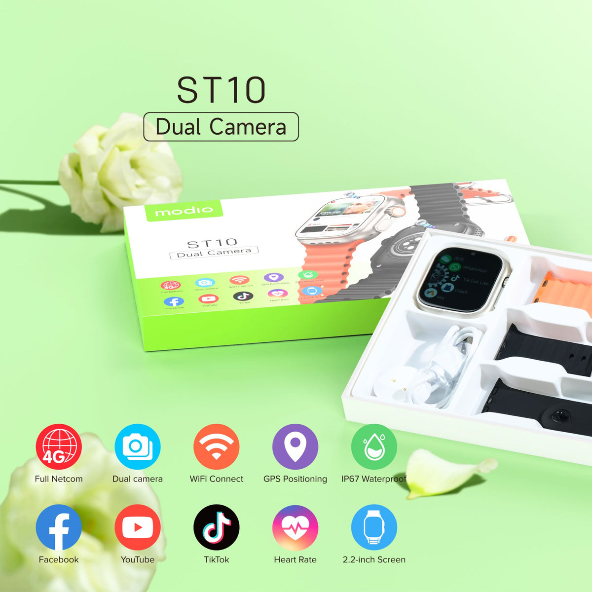 Modio Ultra Modio Ultra Smart Watch ST10 Dual Camera 4G Android Smart Watch HD 2.2 ...