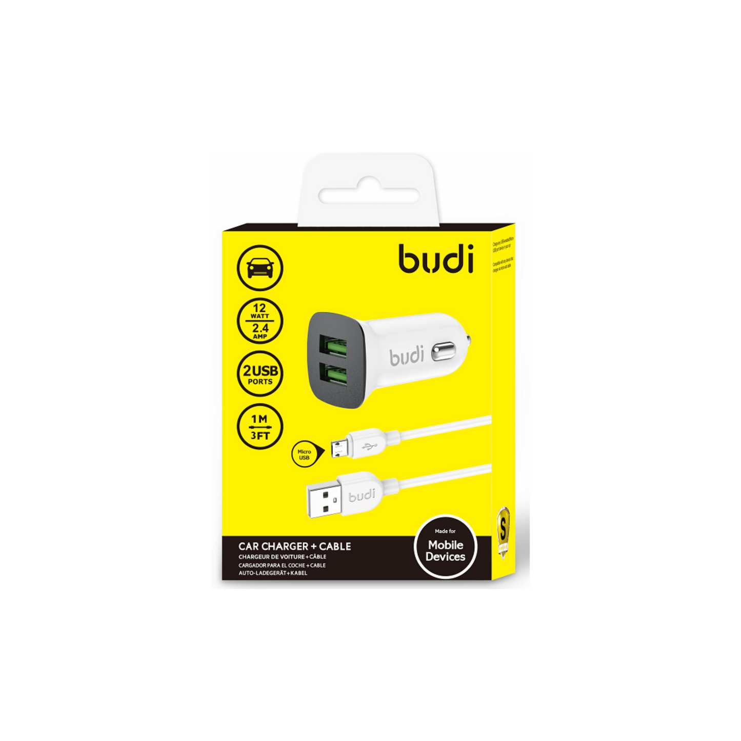 Budi Car Charger 2 ports 1M Cable