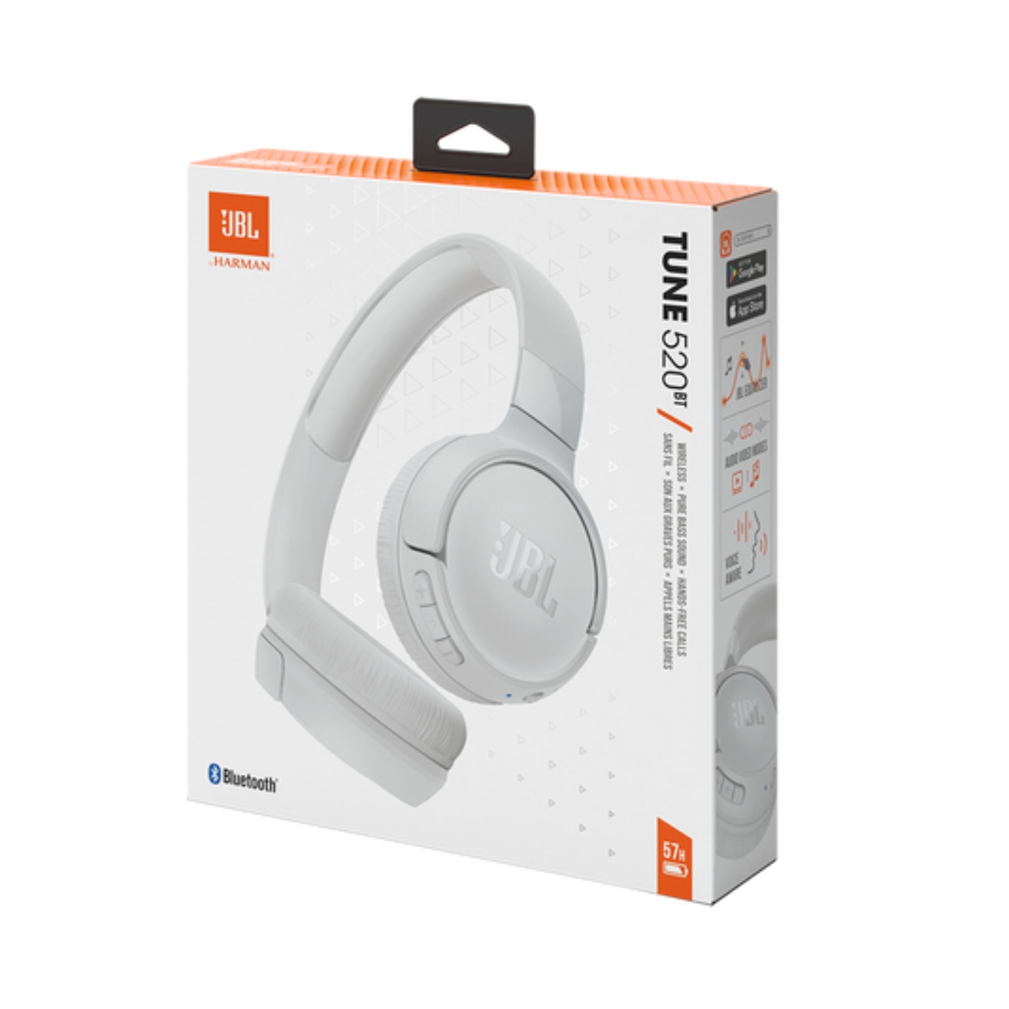 JBL Tune 520BT Wireless On-Ear Headphones, Pure Bass Sound, 57H Battery with Speed Charge, Hands-Free Call + Voice Aware, Multi-Point Connection, Lightweight and Foldable - White