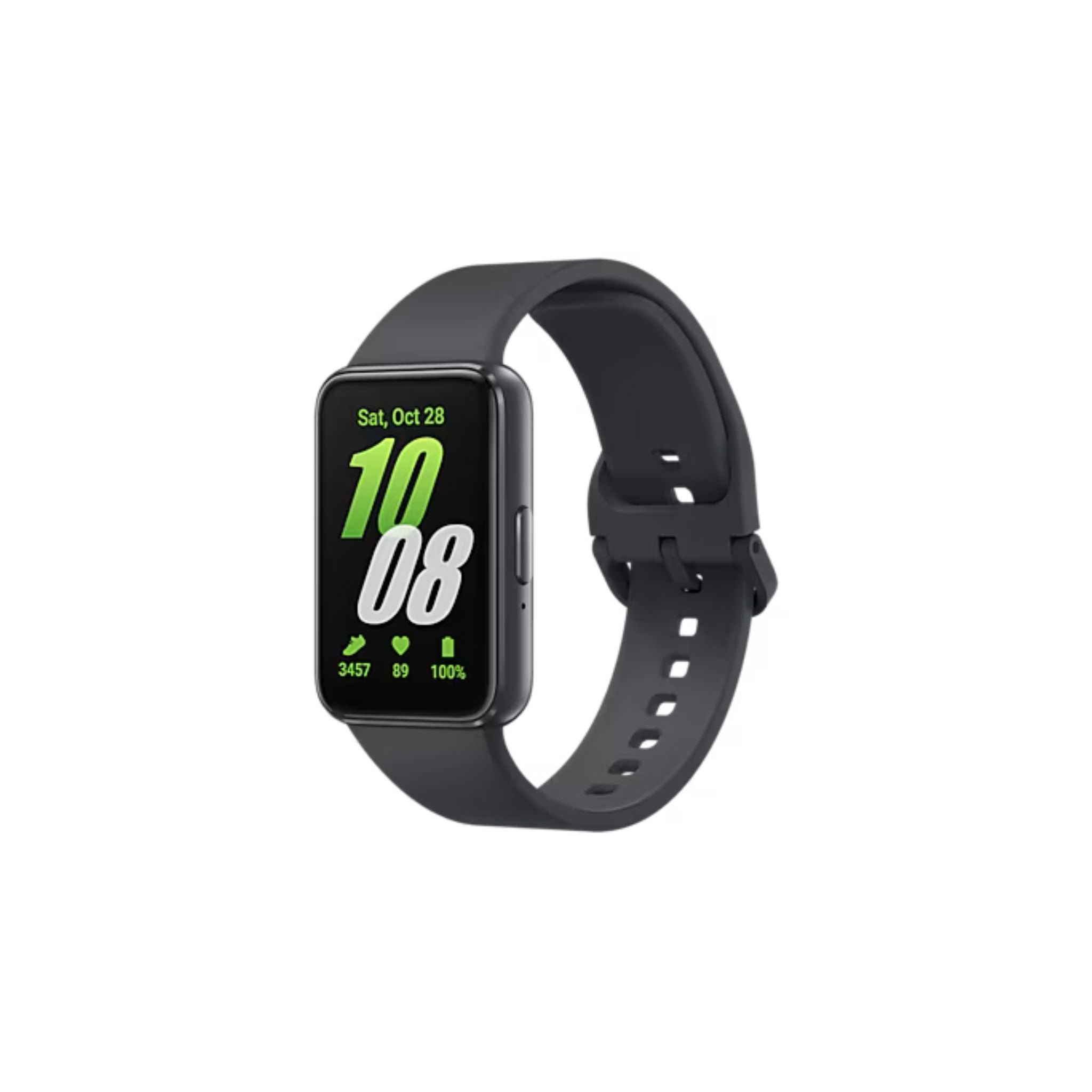 Black smartwatch with a digital display on a white background
