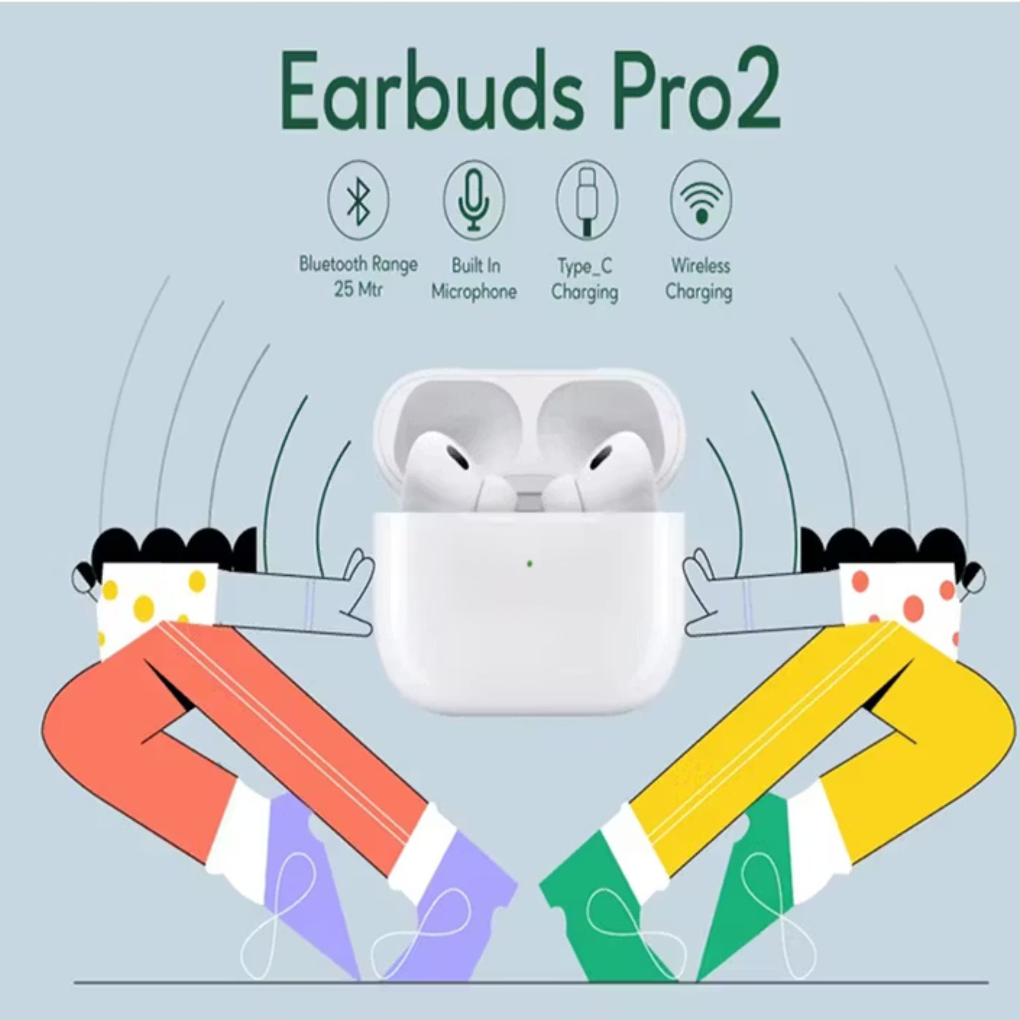 Green Lion Earbuds Pro 2 with Active Noise Cancellation, Built-in Microphone, High-Excursion Driver Speaker, Wireless Charging, 5 Hours Working Time - White