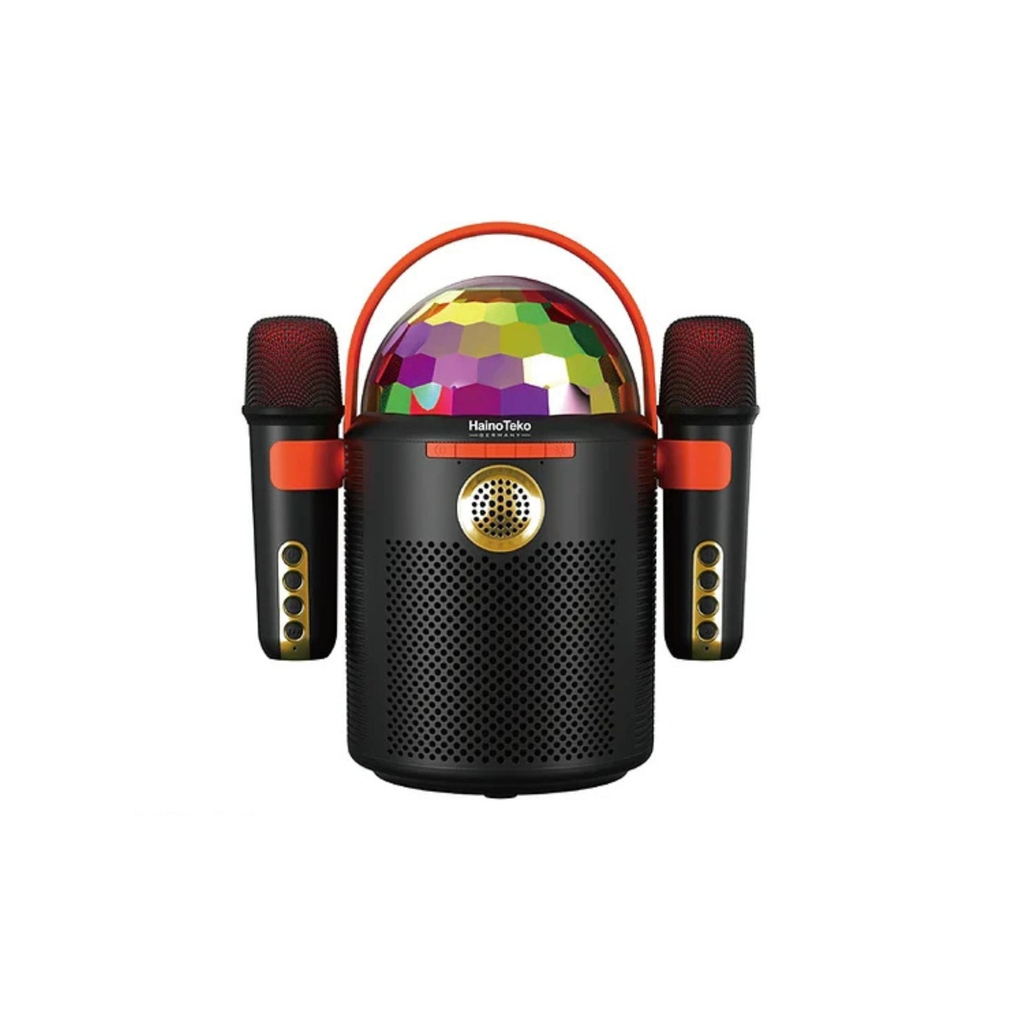 Haino Teko MS 96 Wireless Karaoke Portable Mini Bluetooth Party Speaker with Two Mic and RGB Disco Ball Lights For Indoor and Outdoor_Black