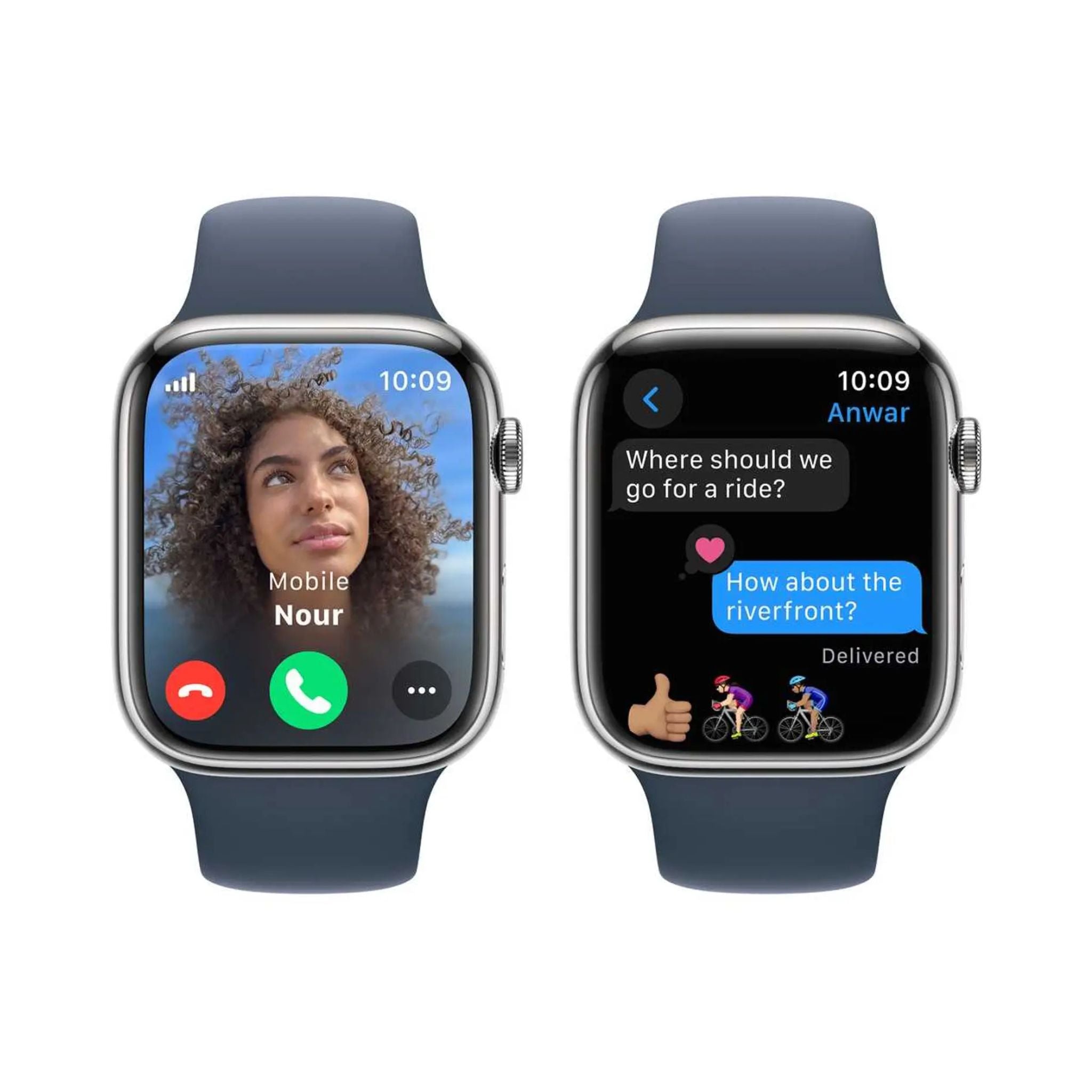 Apple Watch Series 9 GPS + Cellular 41mm Silver Stainless Steel Case With Storm Blue Sport Band