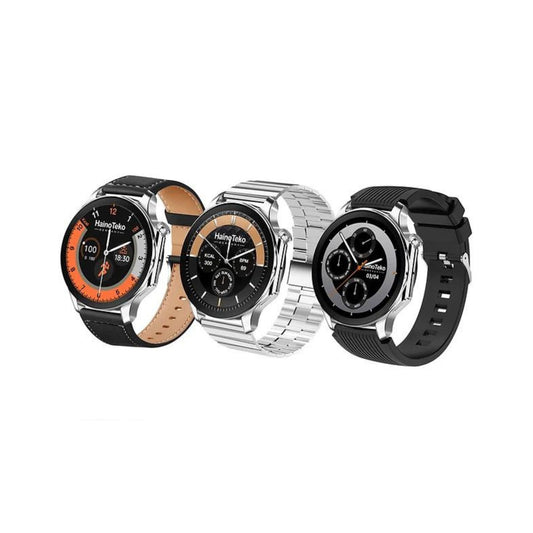 Haino Teko Germany RW52 Round Shape AMOLED Display Smart Watch With 3 Pair Straps For Mens and Boys_Silver