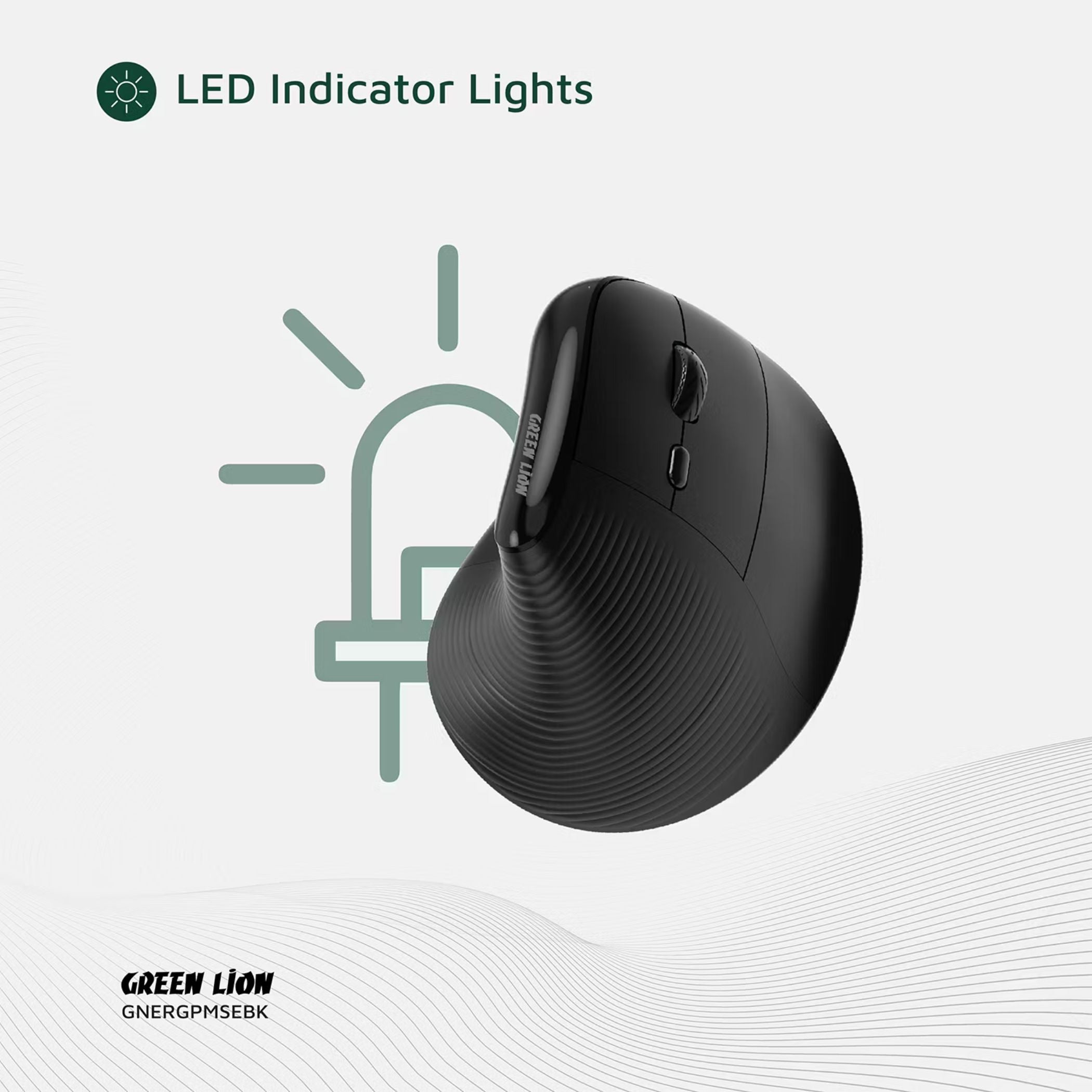 Green Lion Ergo Grip Vertical Mouse with Adjustable DPI, Multi-Device Pairing, 2 Hours Charging Time, 30 Hours Working Time, 60cm Type-C Cable Length, 10m Transmission Distance - Black