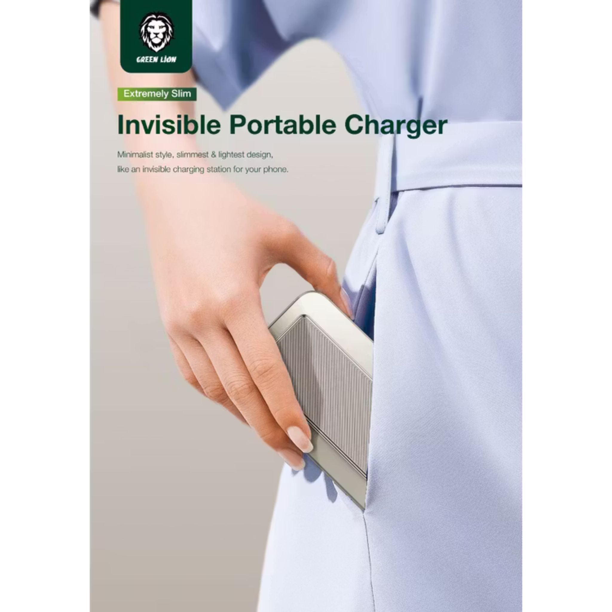 Green Lion 10000mAh Milton Power Bank, MagSafe Compatible, 15W Wireless Charging, LED Charge Indicator, Pure Cobalt Battery, Strong Magnets, Type-C Input Interface - Desert Titanium