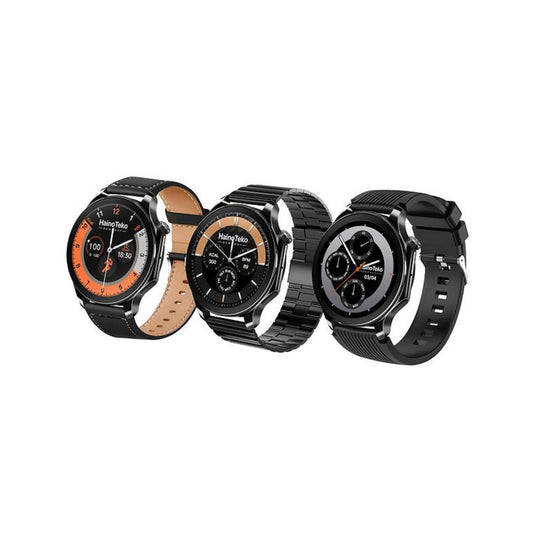 Haino Teko Germany RW52 Round Shape AMOLED Display Smart Watch With 3 Pair Straps For Mens and Boys_Black