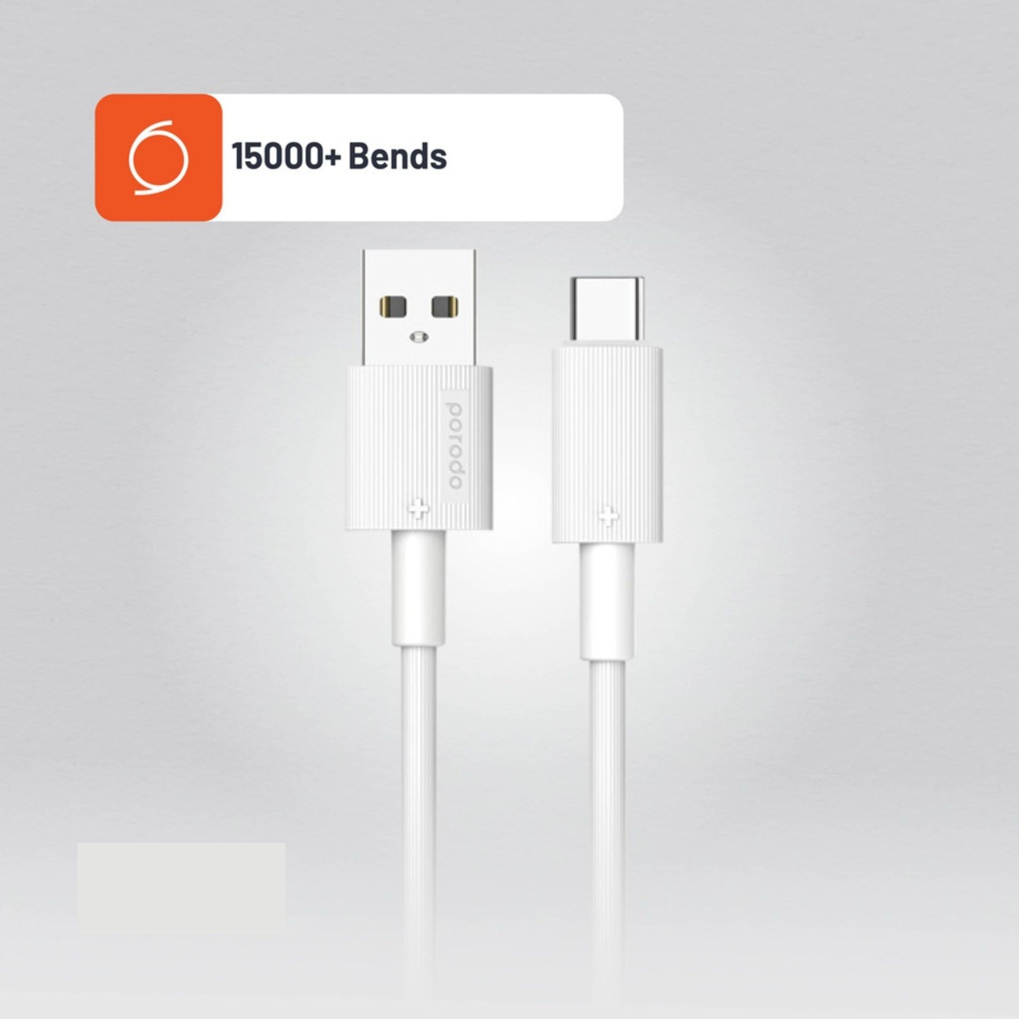 Porodo USB-A to USB-C PVC Cable, 480Mbps Transfer Speed, more than 15000 Bends Life Span, 1.2m Cable length, Tangle Free - White