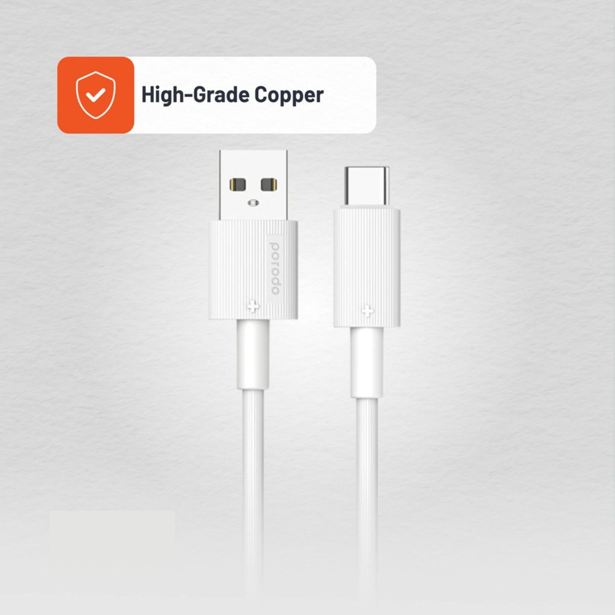 Porodo USB-A to USB-C PVC Cable, 480Mbps Transfer Speed, more than 15000 Bends Life Span, 1.2m Cable length, Tangle Free - White