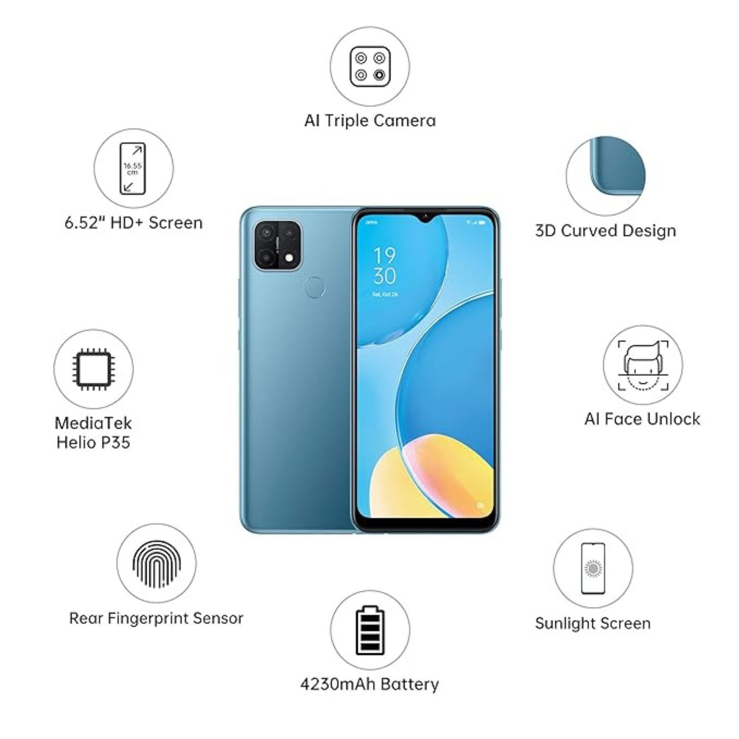 Oppo A15 3GB| 32GB 4G LTE Smartphones_Mystery Blue