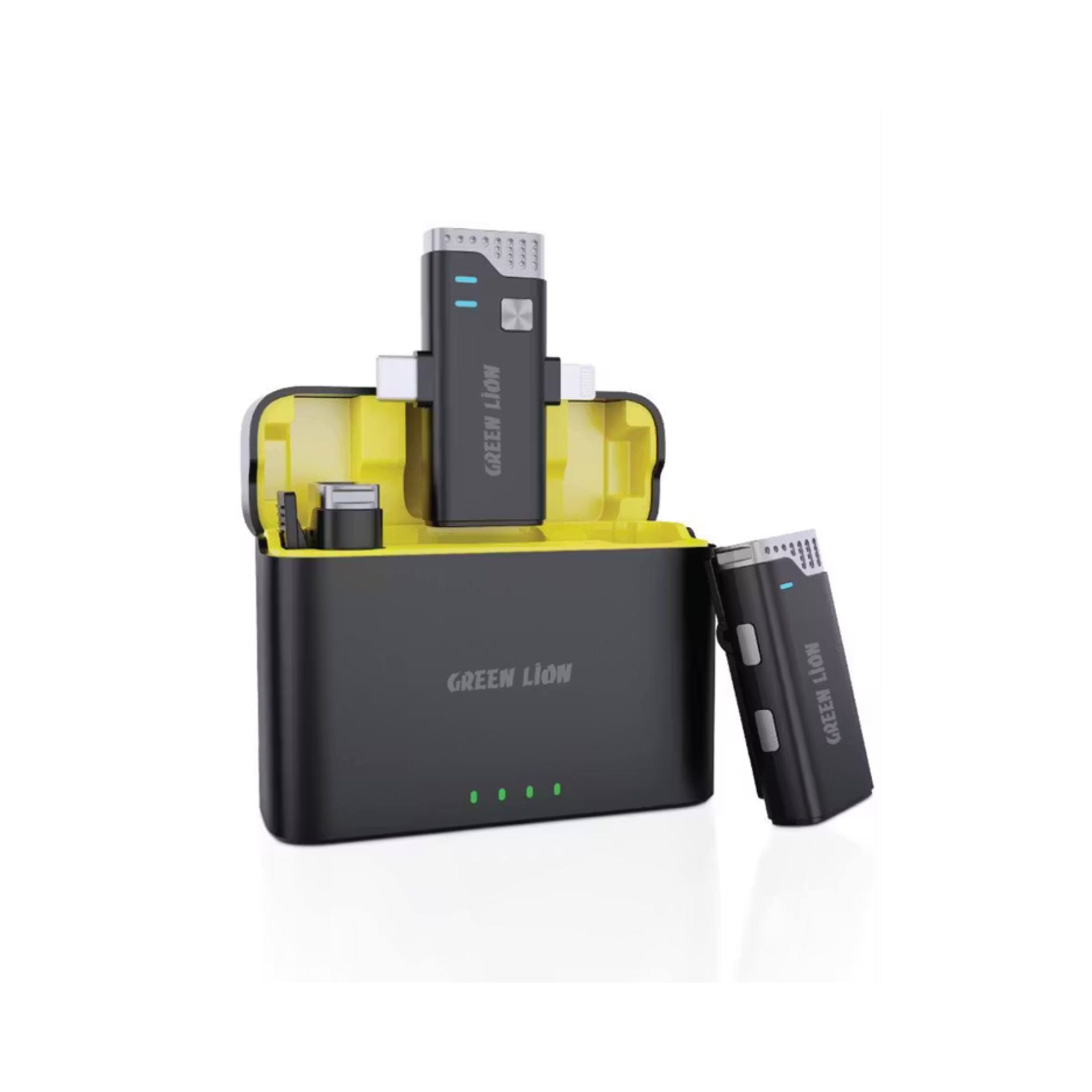 Green Lion 3-in-1 360° Microphone with Up to 21 Hours Working Time, USB-C & Lightning Connector Ports, Up to 20m Transmission Range, Noise Canceling, Automatic Pairing - Black