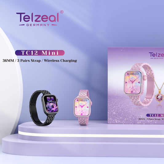 Telzeal Germany TC12 Mini (36MM/3 Pairs Strap/Wireless Charging) Space Aluminum Case Smartwatch_Black