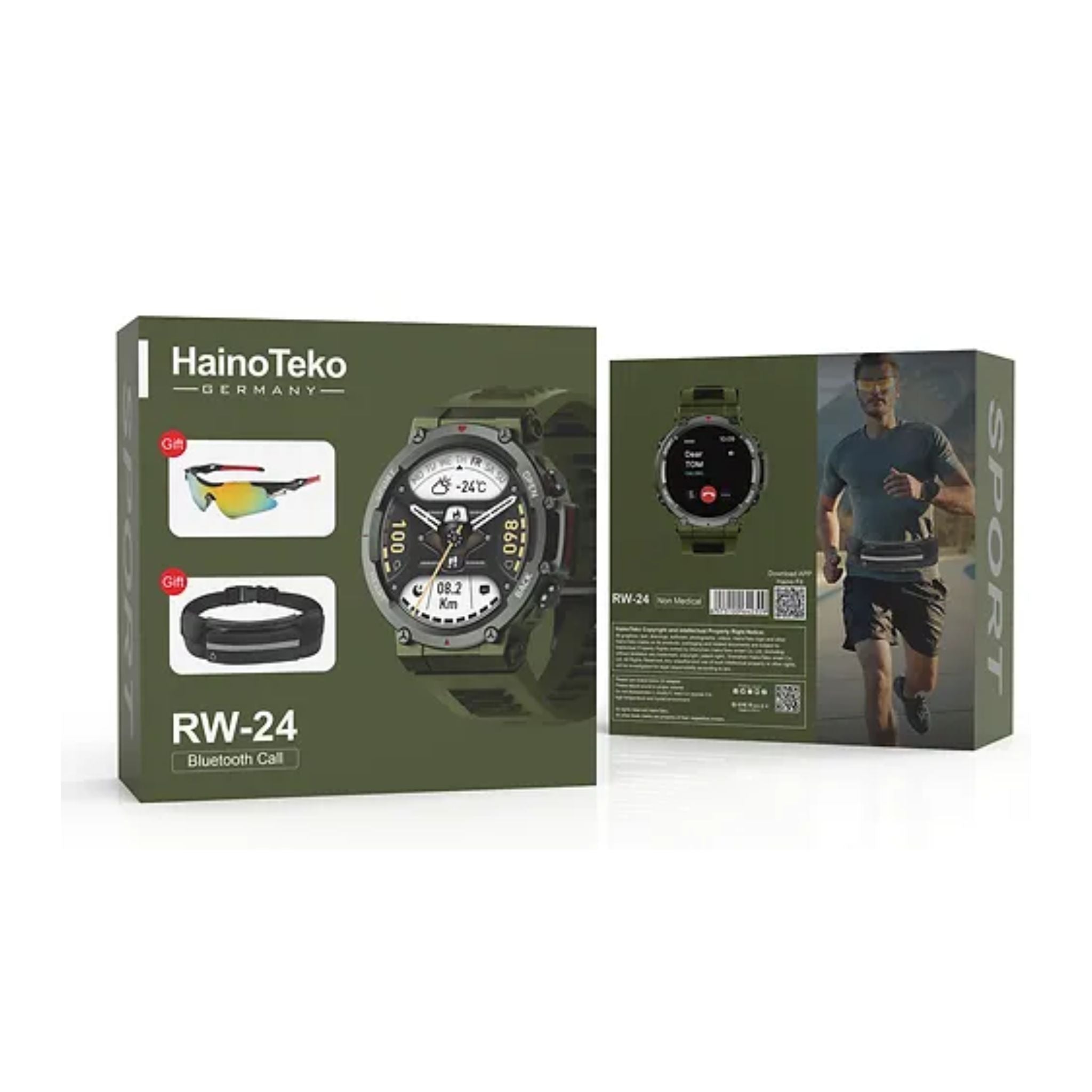 Premium Haino Teko Germany Sports Smart Watch RW-24 with Bluetooth Call-Green