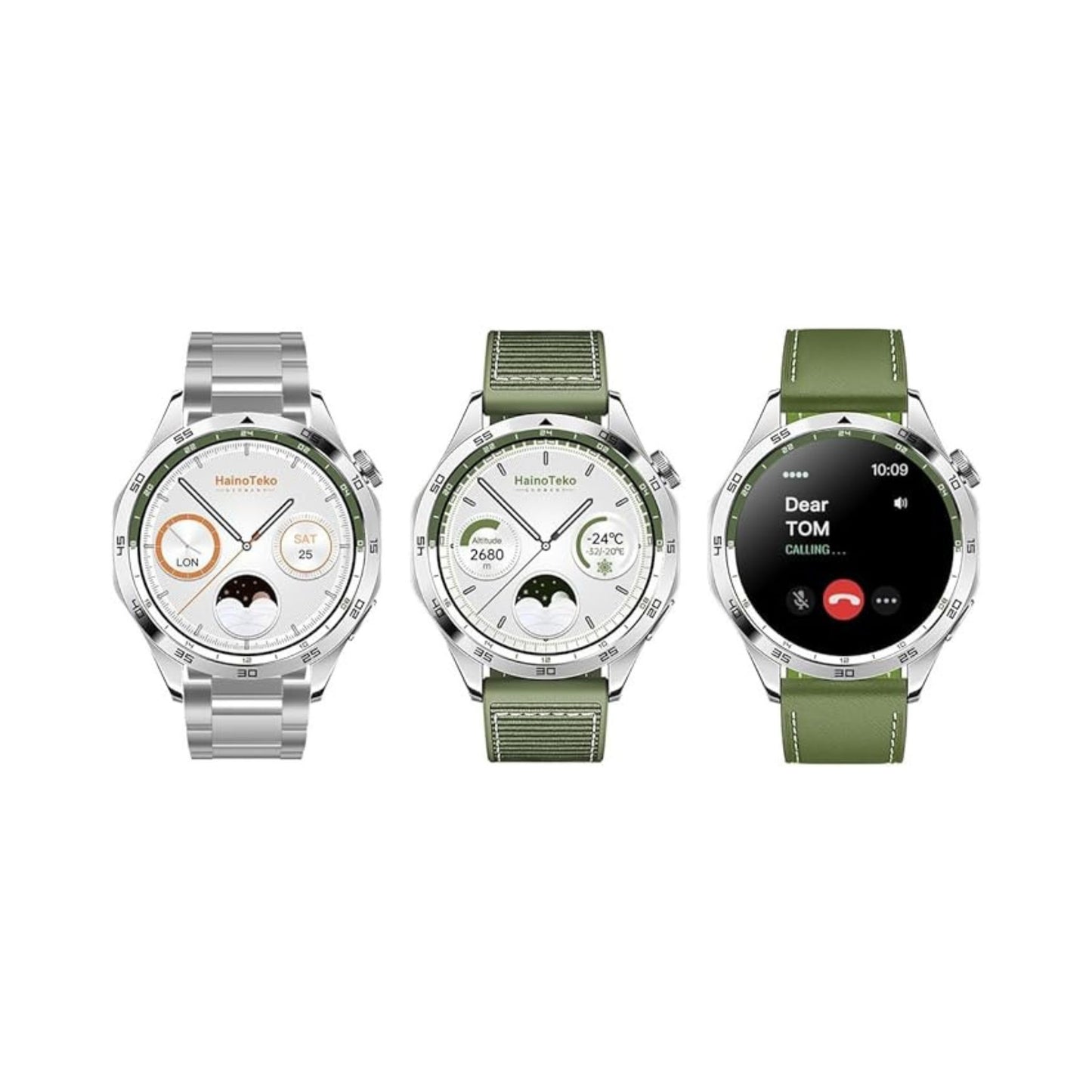 Haino Teko Germany (RW44) Round Screen AMOLED Display Smart Watch With 3 Pair Straps and Wireless Charger For Gents and Boys_Green