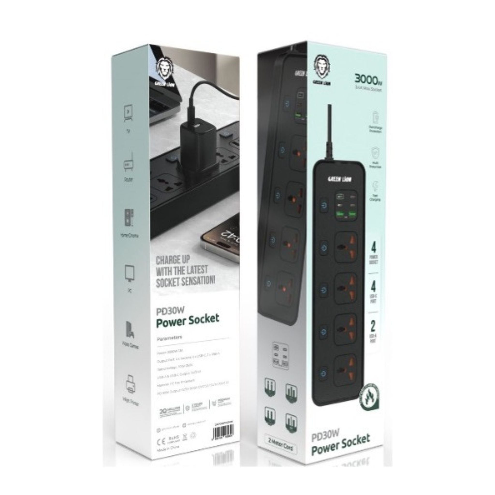 Green Lion PD 30W Power Socket With USB-A Port - Black