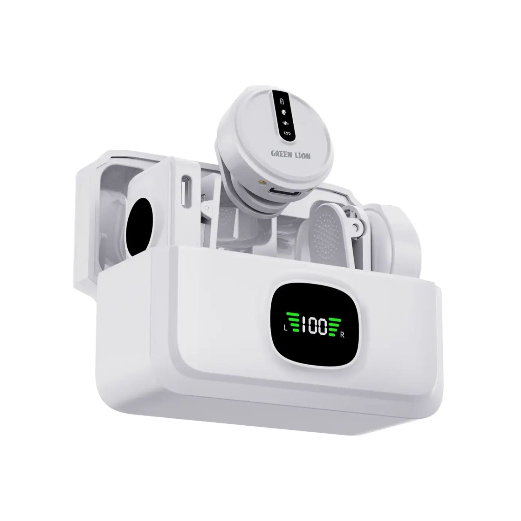 Green Lion GLM-Wireless Mic Lit with Type-C & Lightning Cable & 3.5mm Camera Aux - White