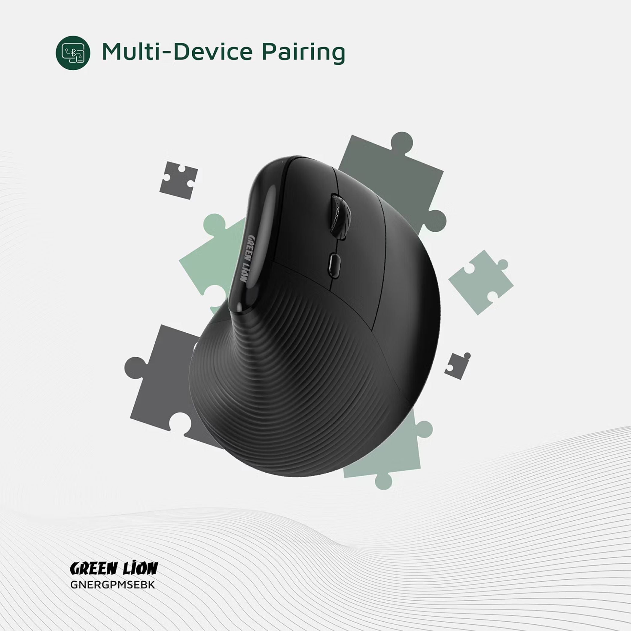 Green Lion Ergo Grip Vertical Mouse with Adjustable DPI, Multi-Device Pairing, 2 Hours Charging Time, 30 Hours Working Time, 60cm Type-C Cable Length, 10m Transmission Distance - Black