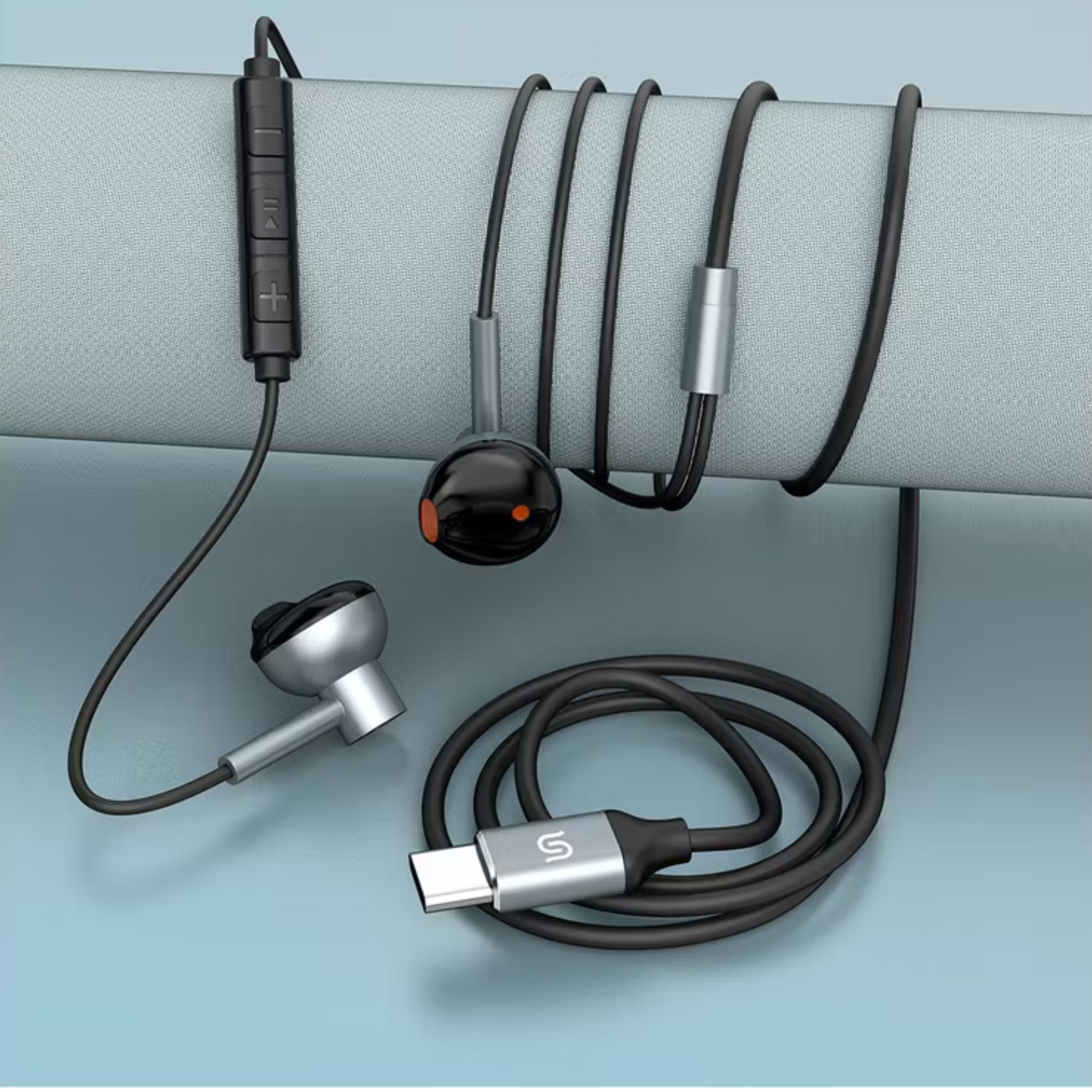 Porodo Soundtec Stereo Earphones with High-Clarity Microphone, Crisp Audio, Type-C Connector, Answer & Close Call, Three-Button Control - Black