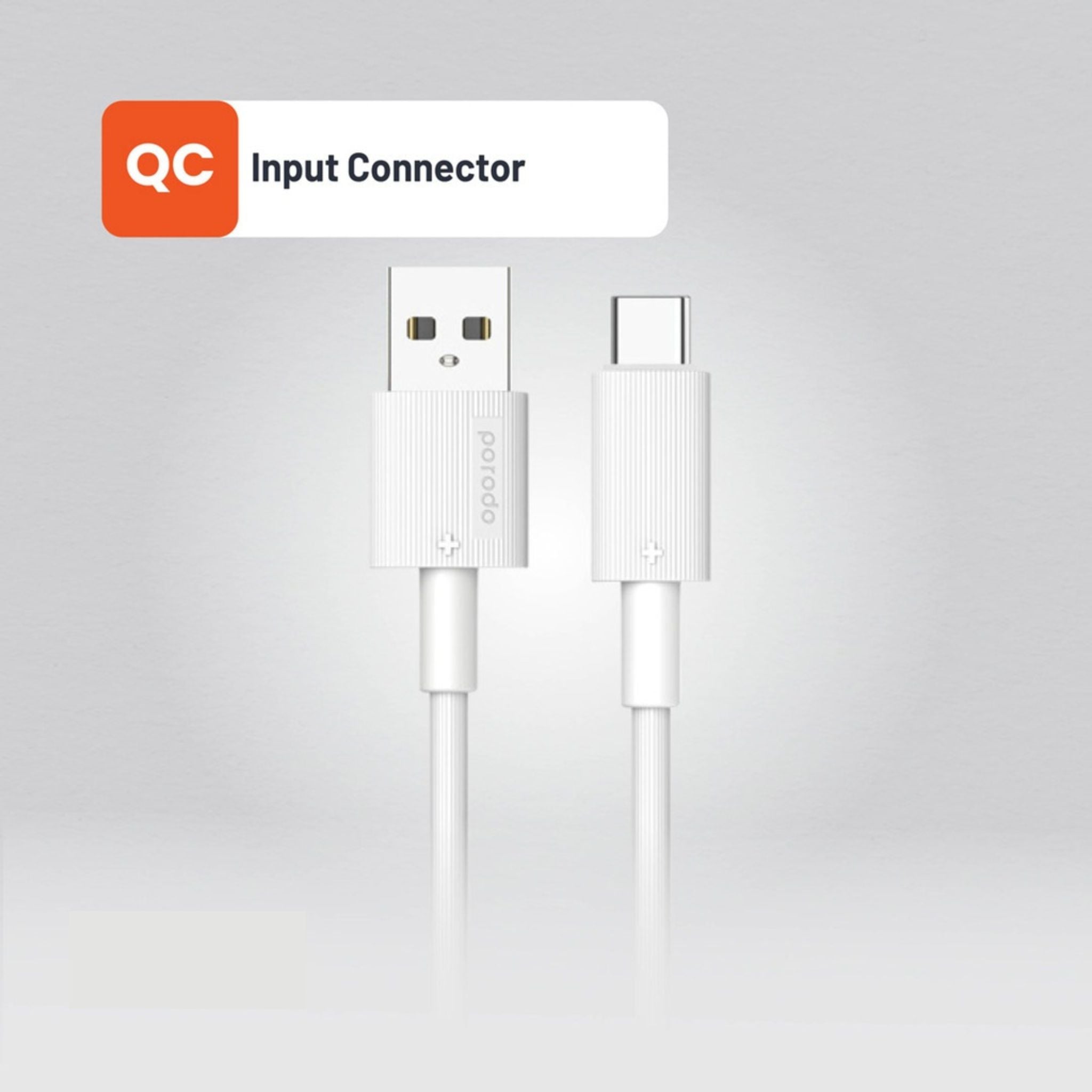 Porodo USB-A to USB-C PVC Cable, 480Mbps Transfer Speed, more than 15000 Bends Life Span, 1.2m Cable length, Tangle Free - White