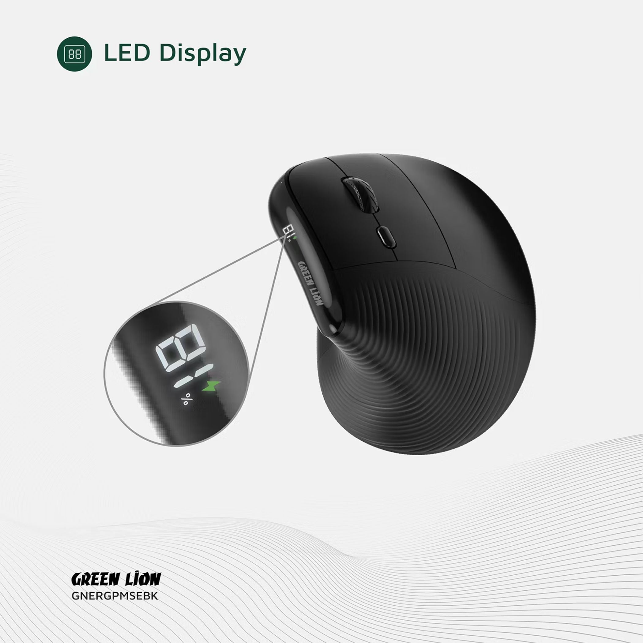 Green Lion Ergo Grip Vertical Mouse with Adjustable DPI, Multi-Device Pairing, 2 Hours Charging Time, 30 Hours Working Time, 60cm Type-C Cable Length, 10m Transmission Distance - Black