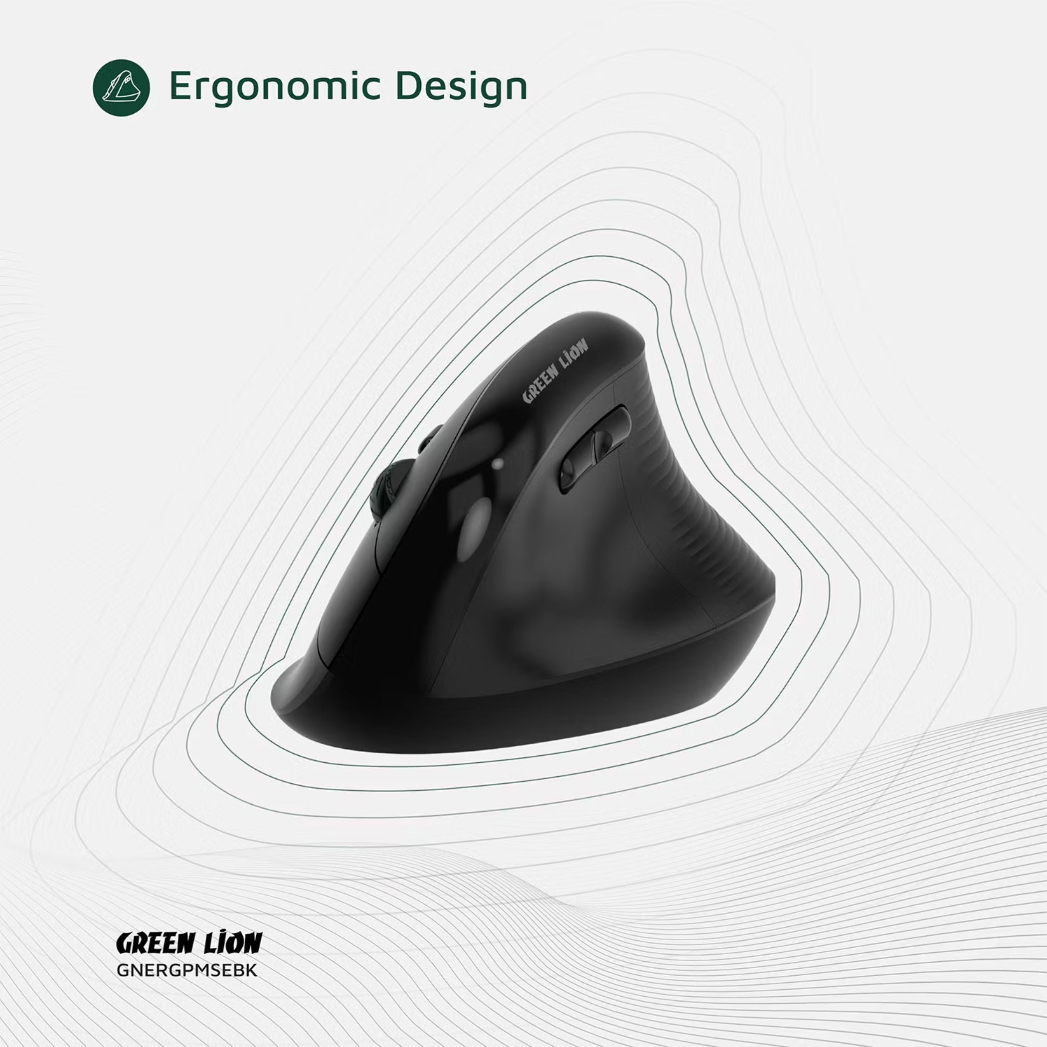 Green Lion Ergo Grip Vertical Mouse with Adjustable DPI, Multi-Device Pairing, 2 Hours Charging Time, 30 Hours Working Time, 60cm Type-C Cable Length, 10m Transmission Distance - Black