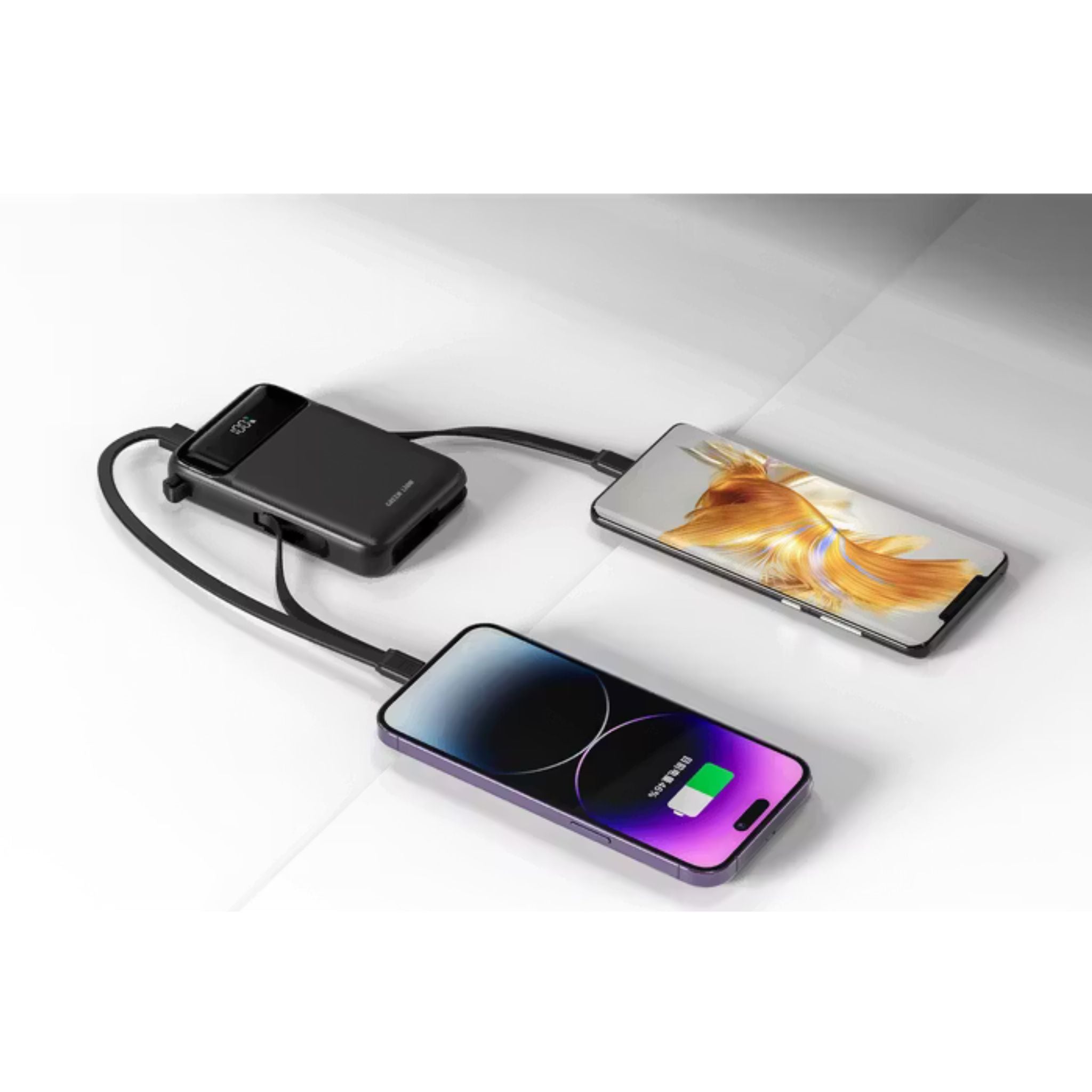 Green Lion Luzern 10000mAh MagSafe Power Bank, Lightweight, LED Display, Built-in Dual Cable USB-C & Lightning, 22.5W USB-A Port, 20W Power Delivery, Up to 15W Wireless Output - Black
