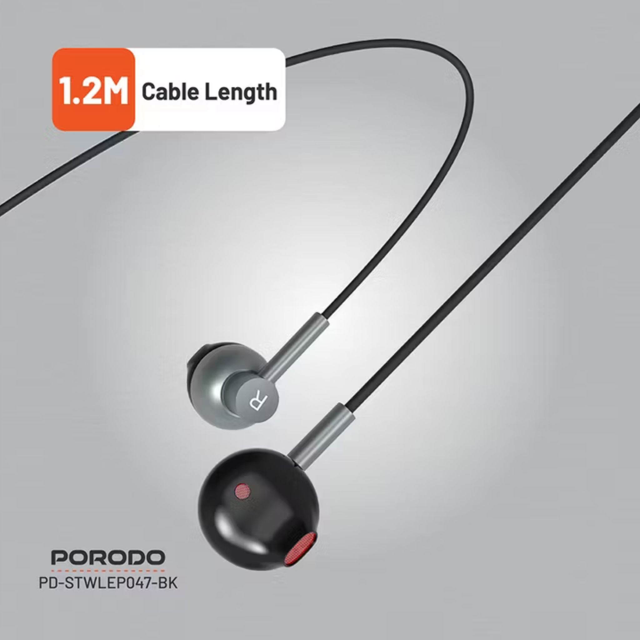 Porodo Soundtec Stereo Earphones with High-Clarity Microphone, Crisp Audio, Type-C Connector, Answer & Close Call, Three-Button Control - Black
