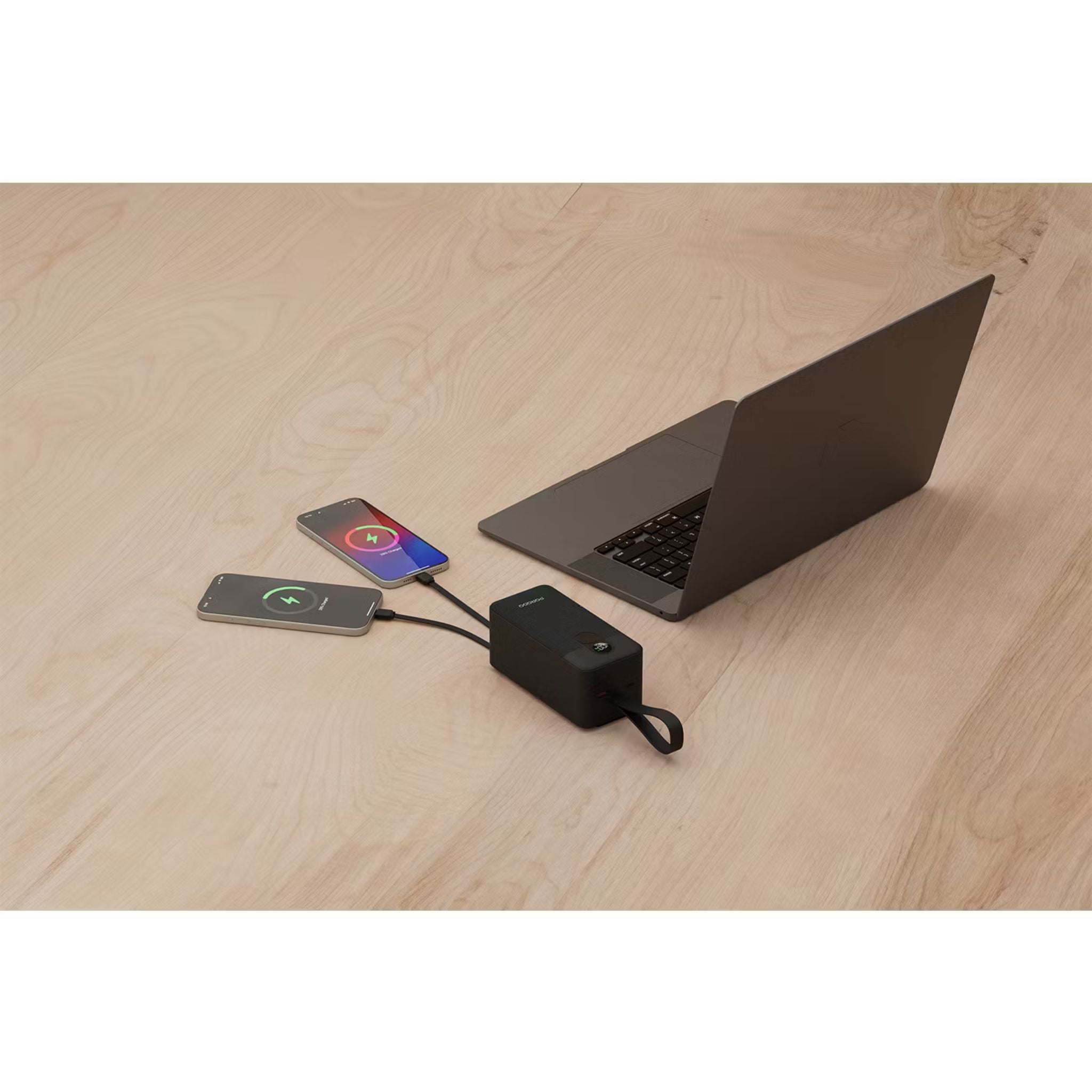 Porodo 50000mAh Power Bank with Built-in Type-C & Lightning Cables, 22.5W Power Delivery, Simultaneous Charging, 0%-60% Charge in 35 Minutes, Digital Display - Black