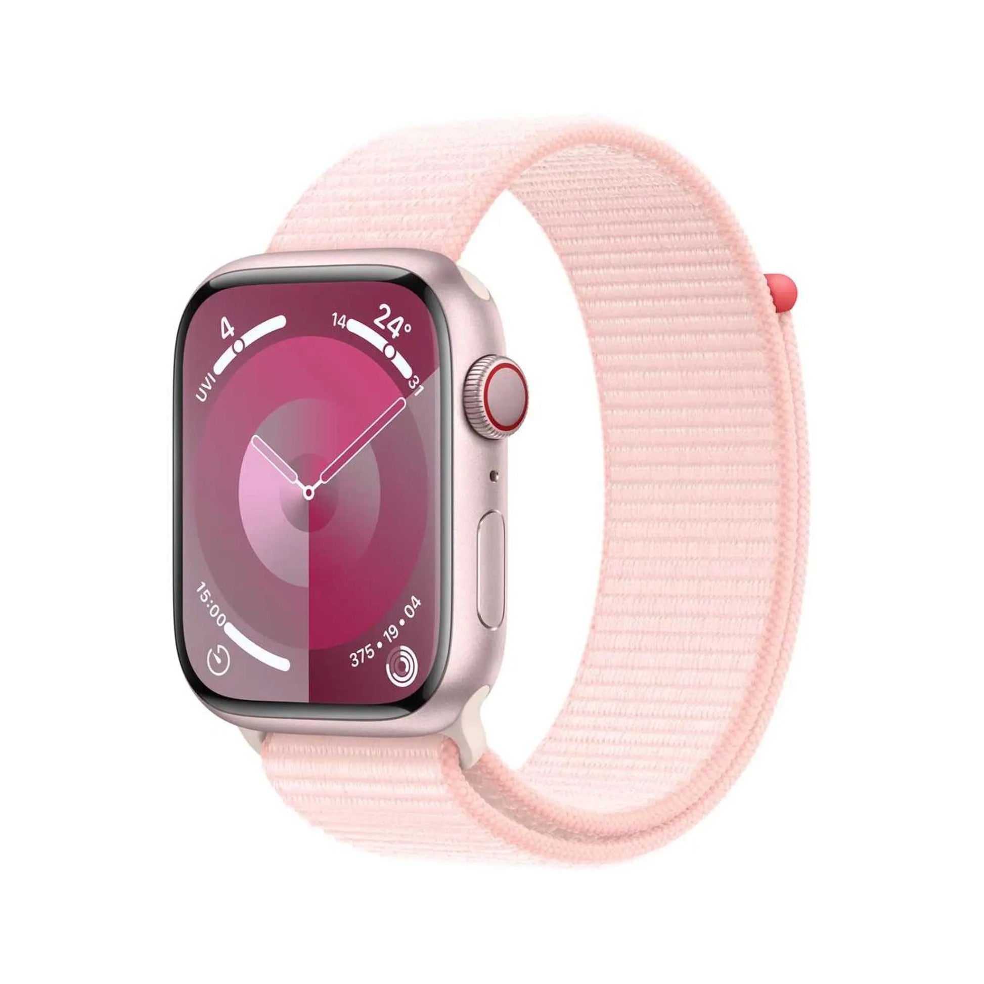 Smartwatch with a pink band on a white background