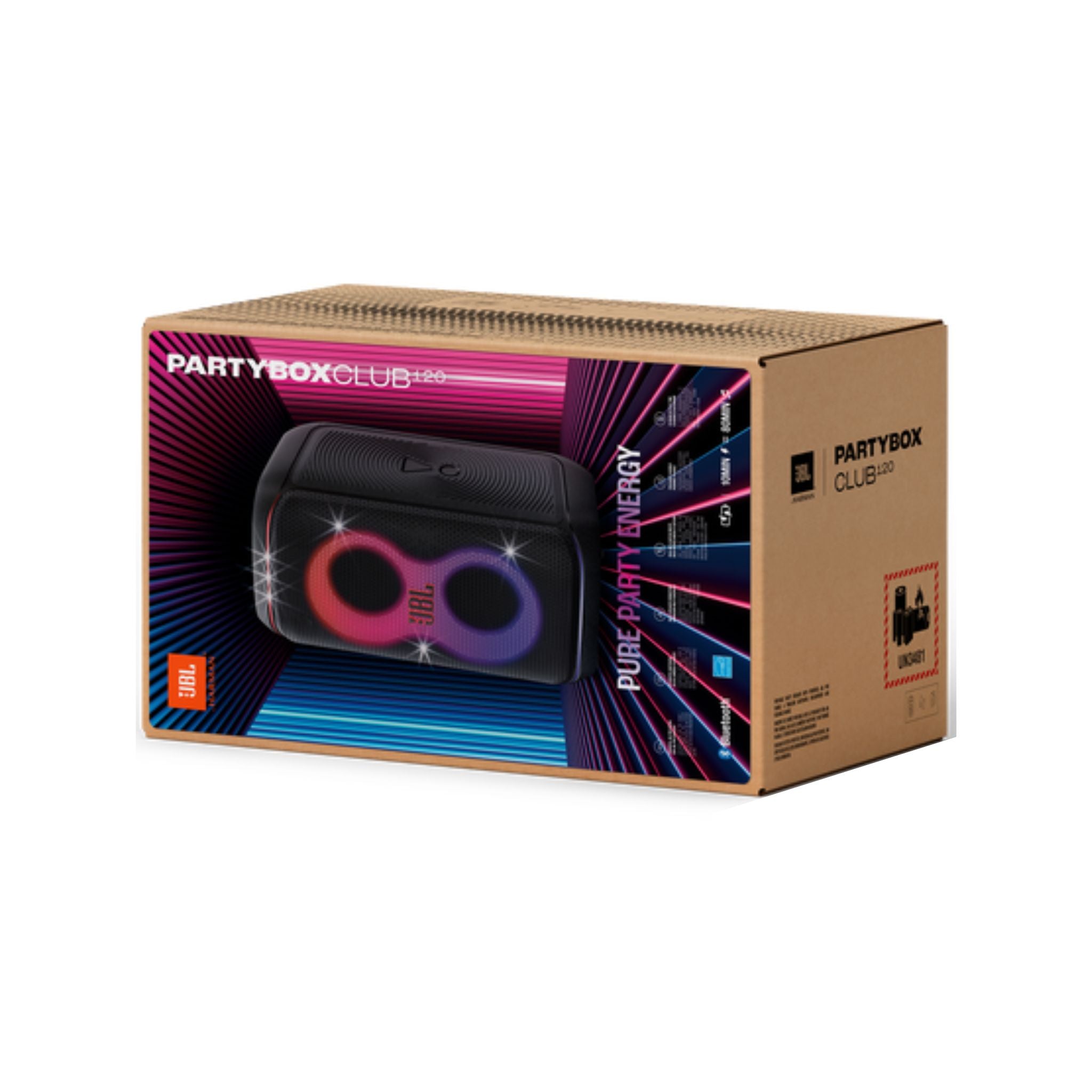 JBL Partybox Club 120 Portable Party Speaker, 160W Output Power, Bluetooth 5.3, Futuristic Lightshow, Up to 12 Hours of Play Time, Auracast Connection, IPX4 Rated Protection, Black | JBLPBCLUB120UK