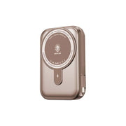 Portable electronic device with a brand logo on a white background
