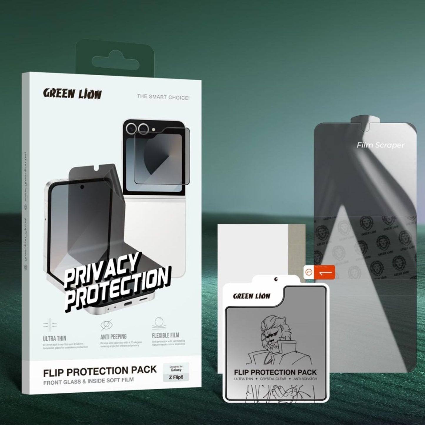 Green Lion Flip Protection Pack Privacy for Samsung Galaxy Z Flip 6, Anti Scratch, Anti Fingerprint, Ultra-Thin - Black