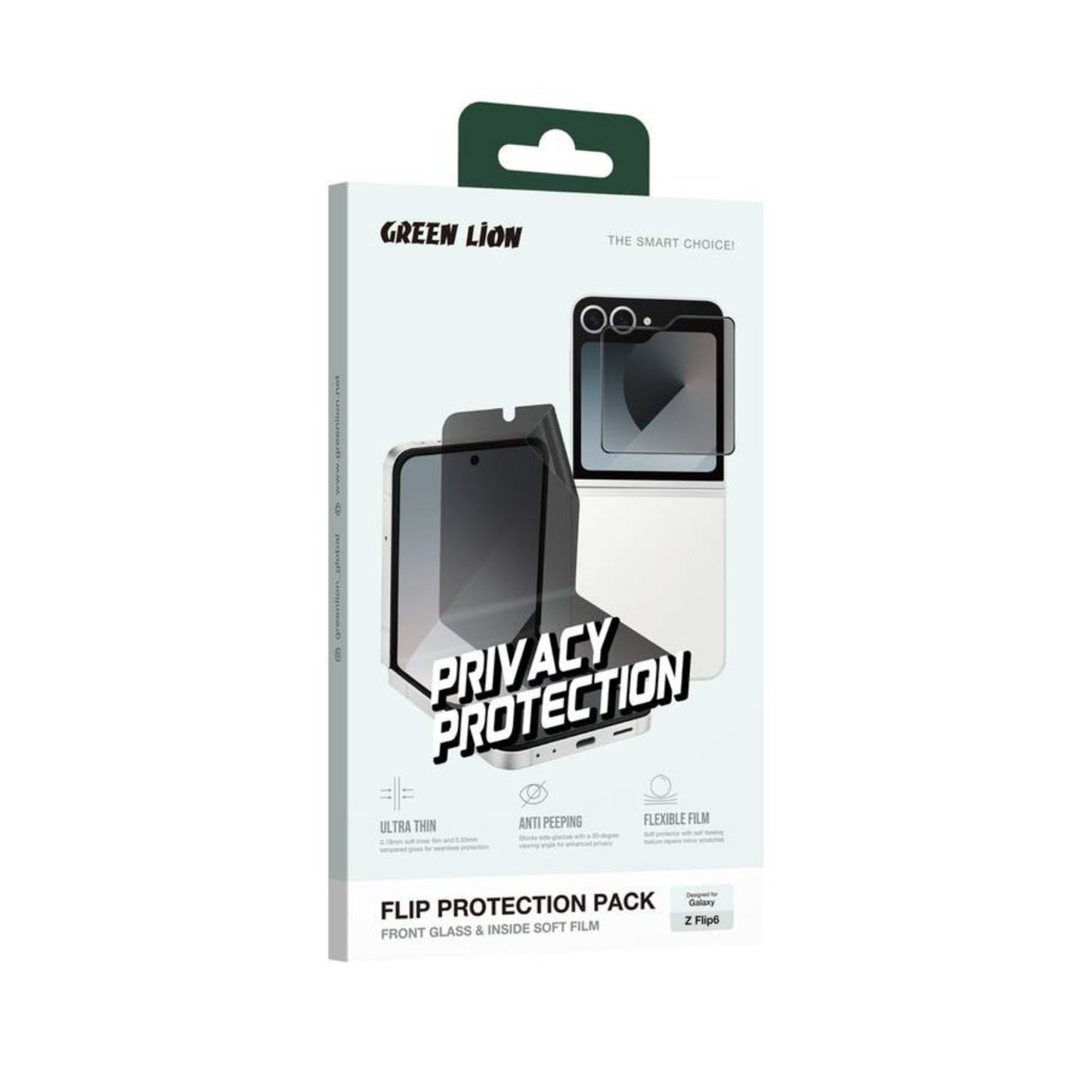 Green Lion Flip Protection Pack Privacy for Samsung Galaxy Z Flip 6, Anti Scratch, Anti Fingerprint, Ultra-Thin - Black