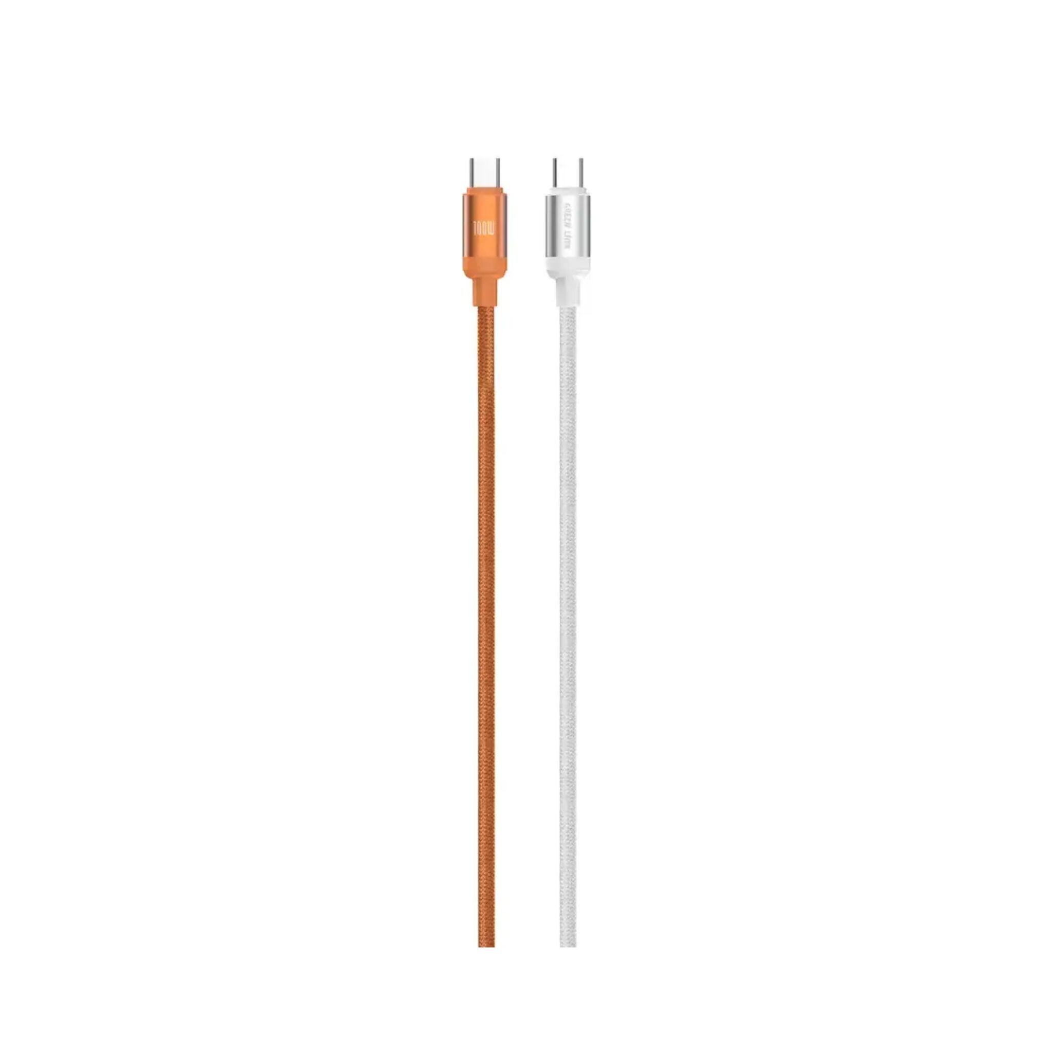 Green Lion  100W DUO COLOR BRAIDED USB-C  TO USB-C CABLE 1M - White +Orange