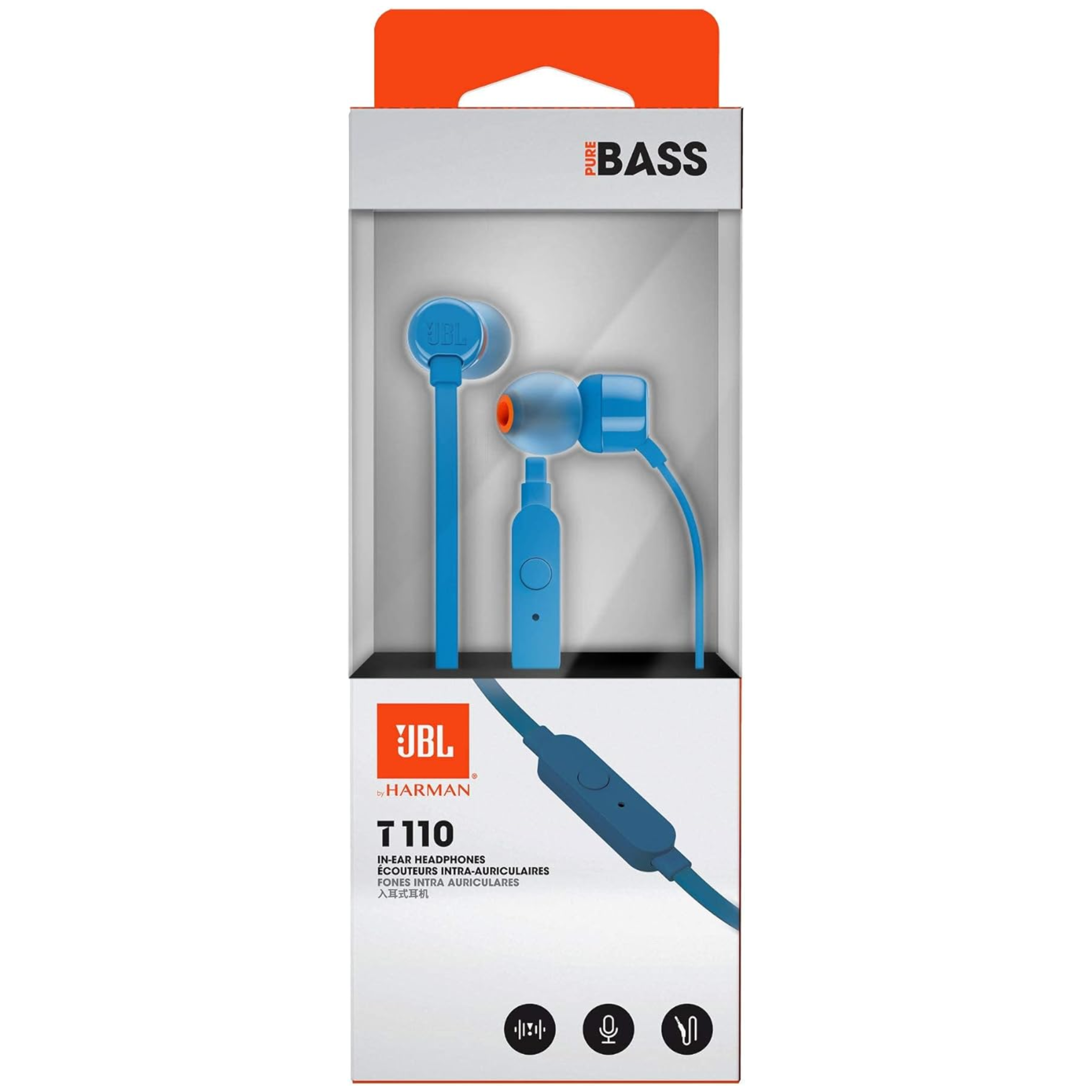 JBL T110 Wired Universal In-Ear Headphones, 6 Hours Battery Life, 2 Hours of Charging Time, Anti-Tangle Design - Blue