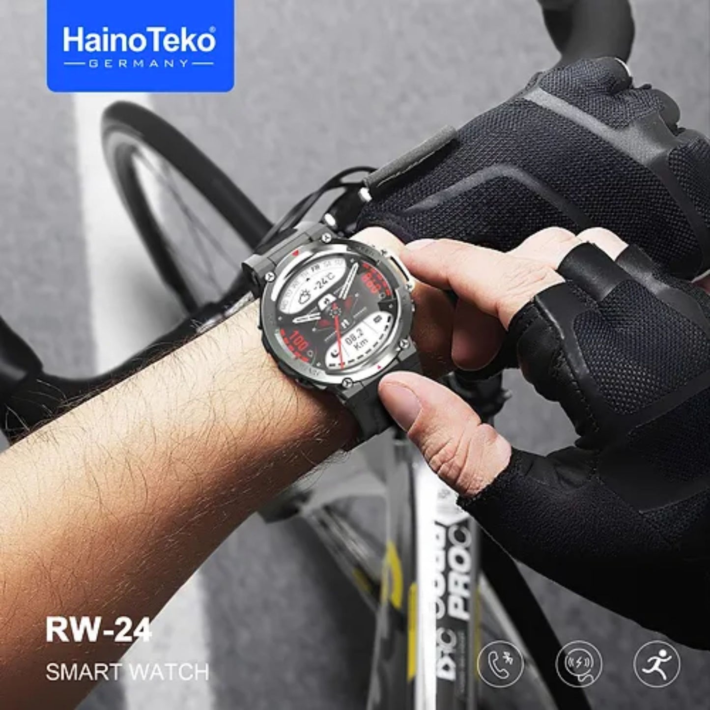 Premium Haino Teko Germany Sports Smart Watch RW-24 with Bluetooth Call-Green