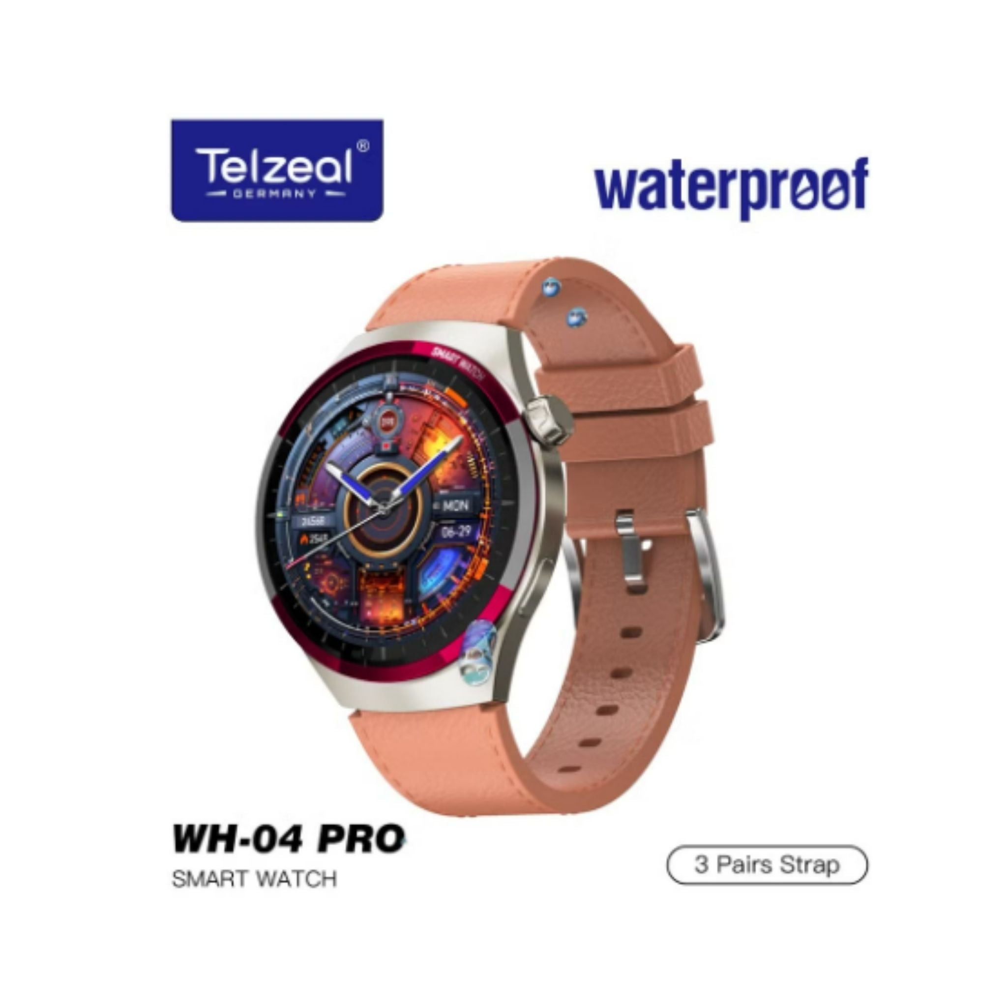 Telzeal WH 04 Pro Max Screen Waterproof Smartwatch With Curved Display 3 Pair Straps and Charging Cable Designed for Mens and Boys- Silver