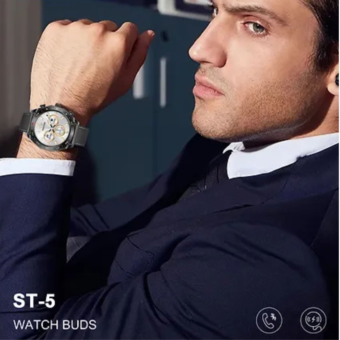 Premium ST-5 Watch Buds With Large Screen Round Shape AMOLED Display for Ladies and Gents_silver