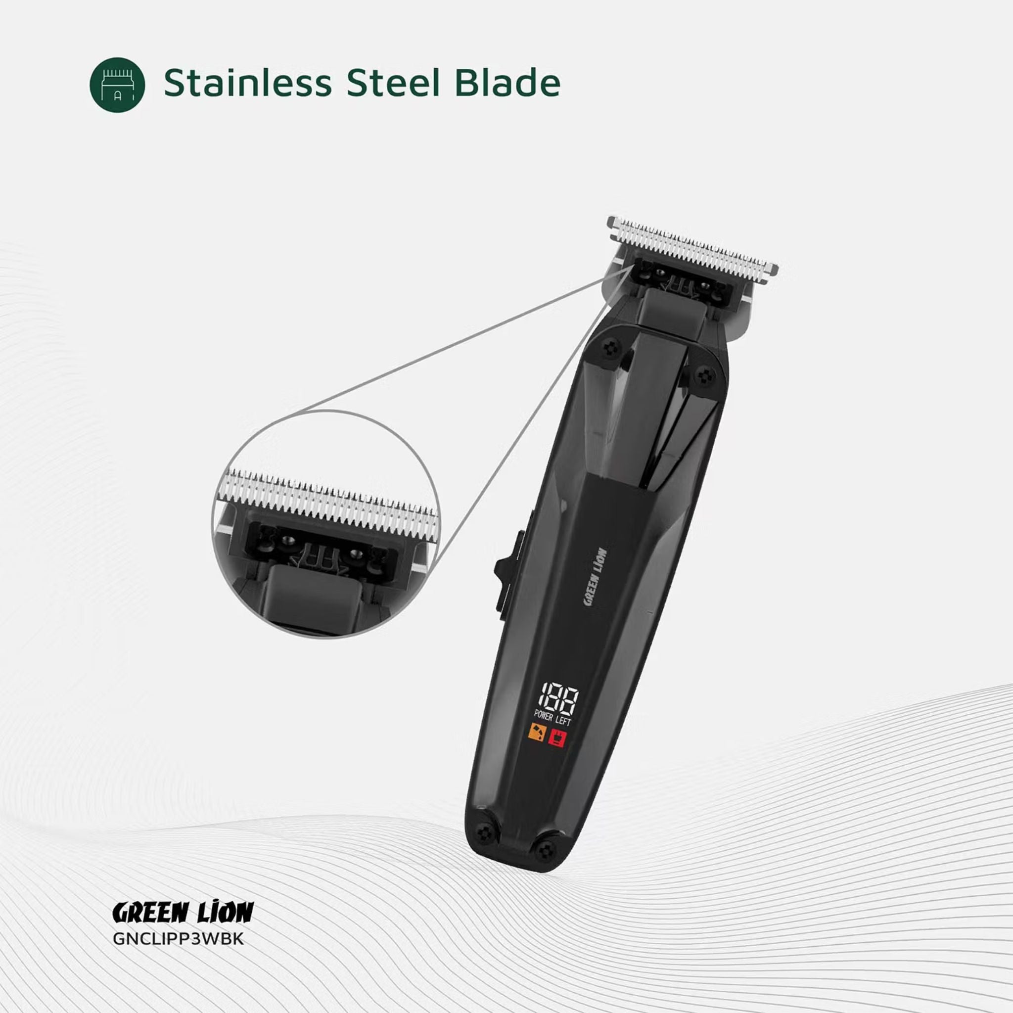 Green Lion Clip Master Professional Hair Clipper with LED Display & On/Off Switch, 3 Hours Working Time, Corded & Cordless Functionality, 7200RPM Power, Stainless Steel Blade, 1200mAh Battery Capacity, Includes 1.5, 3, 4.5mm Comb Sizes - Black