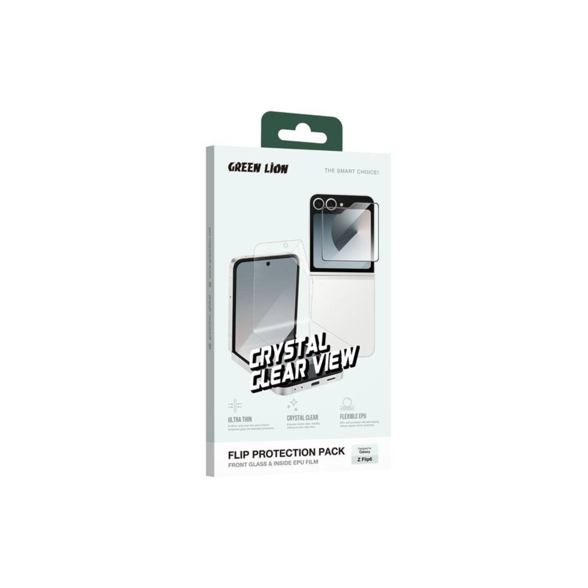Green Lion Flip Protection Pack - Samsung Galaxy Z Flip 6, Self-Healing, Anti Fingerprint, Folding Resistant, Anti Scratch - Clear