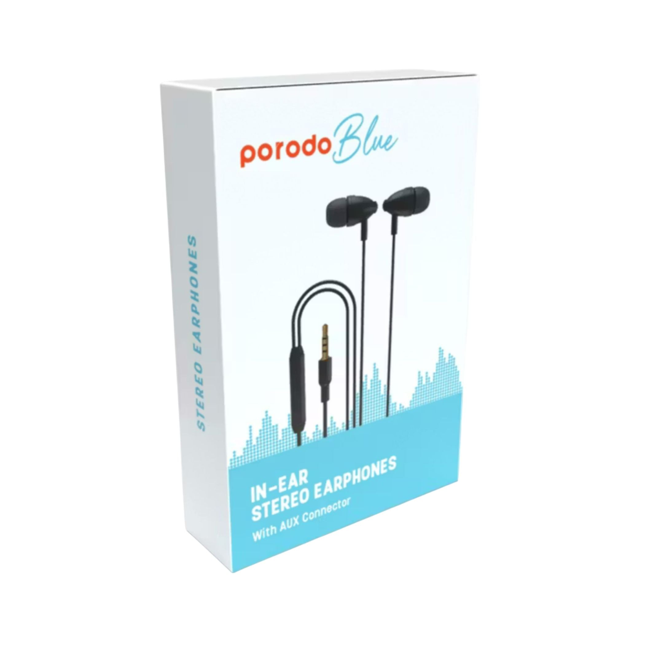 Porodo Blue In-Ear Stereo Earphones with 3.5mm AUX Connector, 112dB SPL, High-Clarity Microphone, 1.2m Cable Length, ABS Material - Black