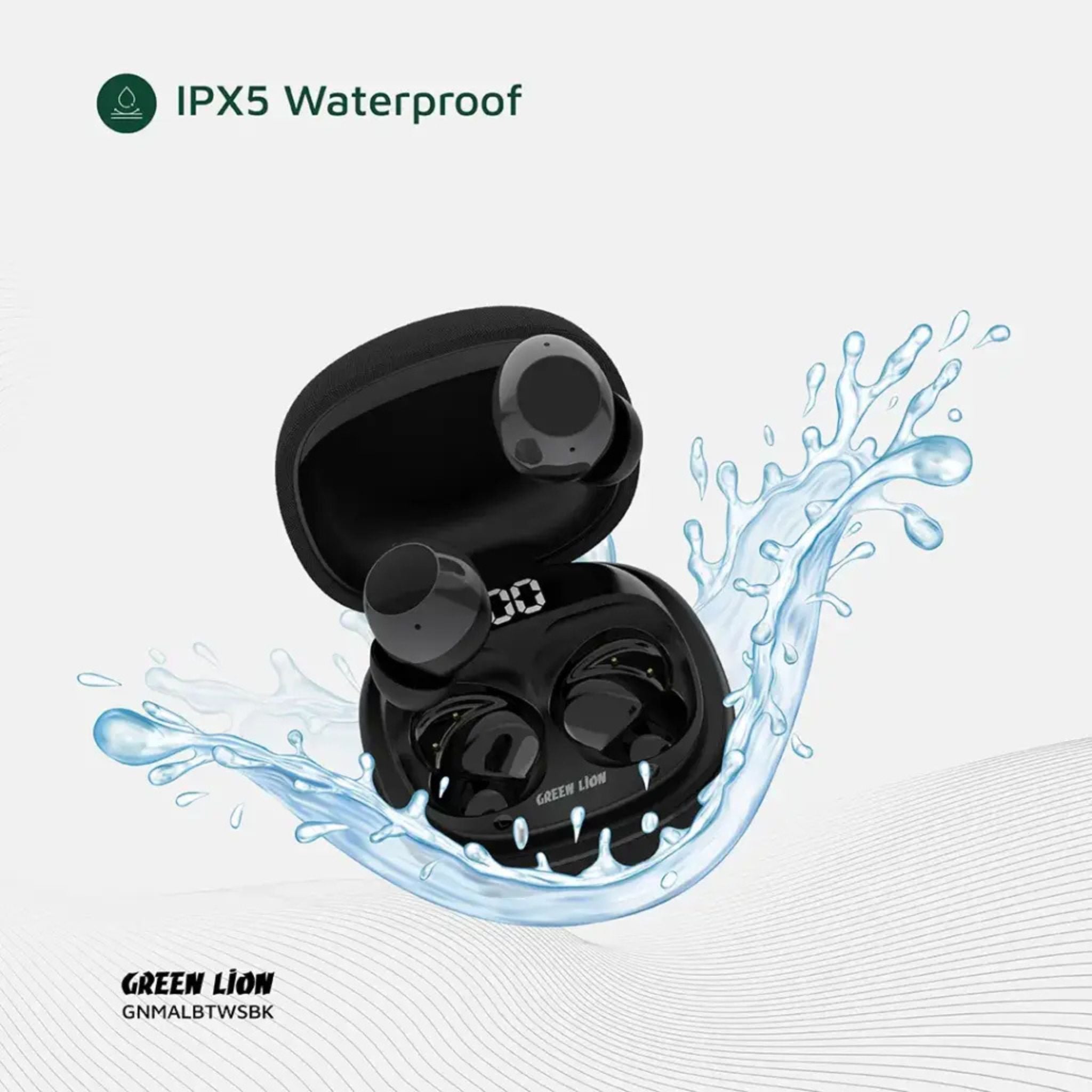 Green Lion Malbun True Wireless Earbuds, Bluetooth 5.4 Headphones with Dual-Mic ENC for Clear Calls, 20H Total Playtime, IPX5 Waterproof & Digital Display Case_Black