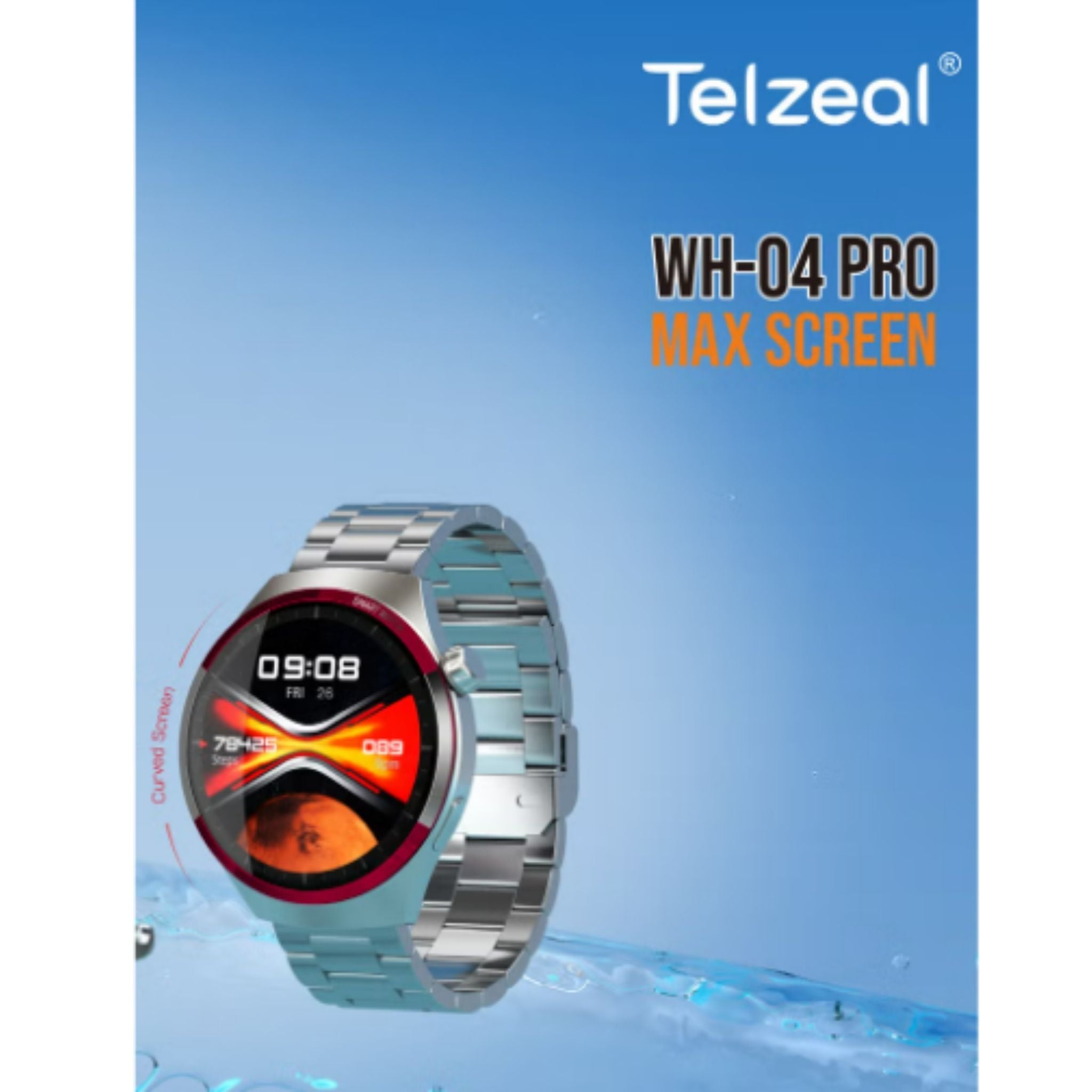 Telzeal WH 04 Pro Max Screen Waterproof Smartwatch With Curved Display 3 Pair Straps and Charging Cable Designed for Mens and Boys- Silver
