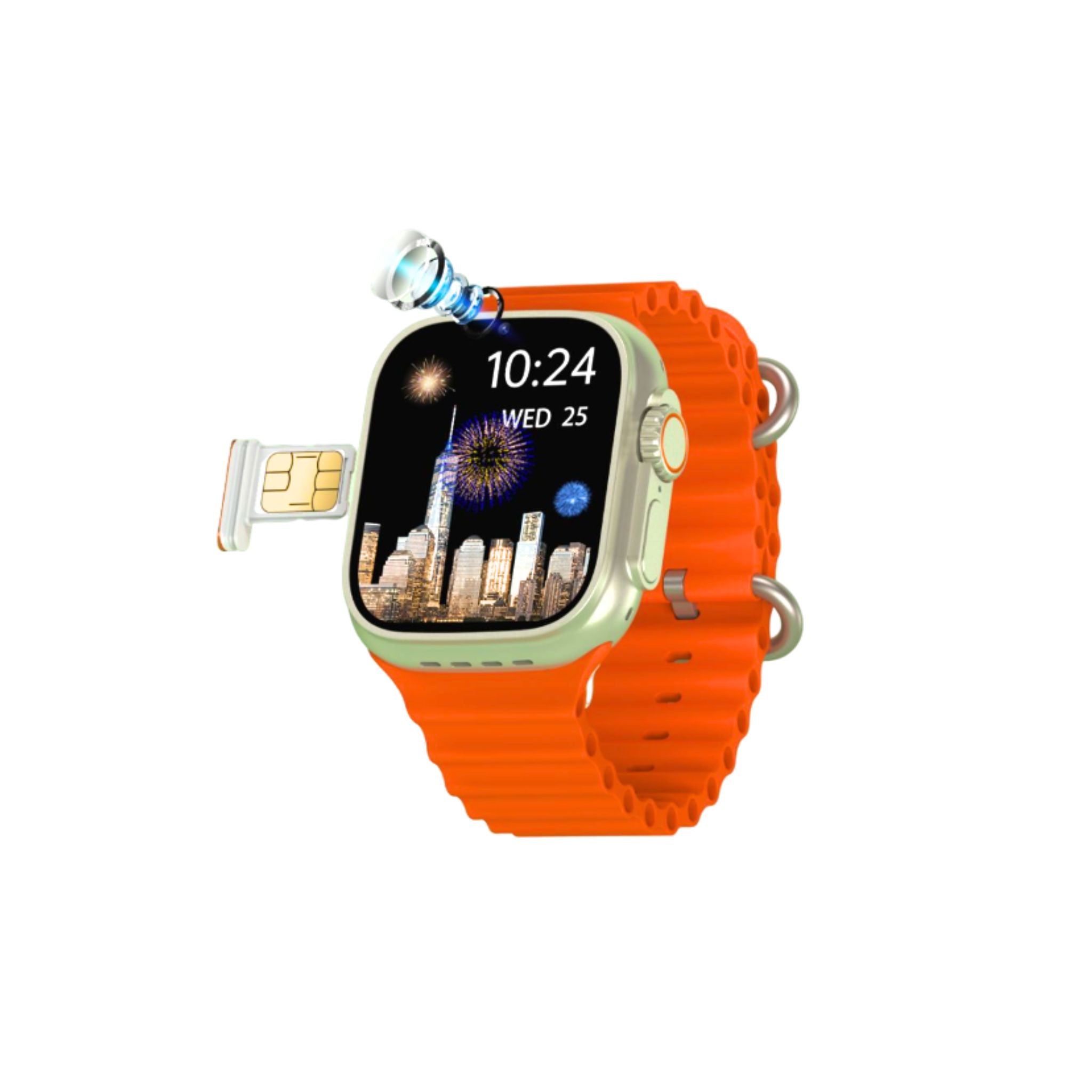 Modio Ultra Smart Watch ST10 Dual Camera 4G Android Smart Watch HD 2.2 inch Display With Sim Full Touch Screen 4Gb Ram 64Gb3 Set Strap and Wireless Charger_Gold
