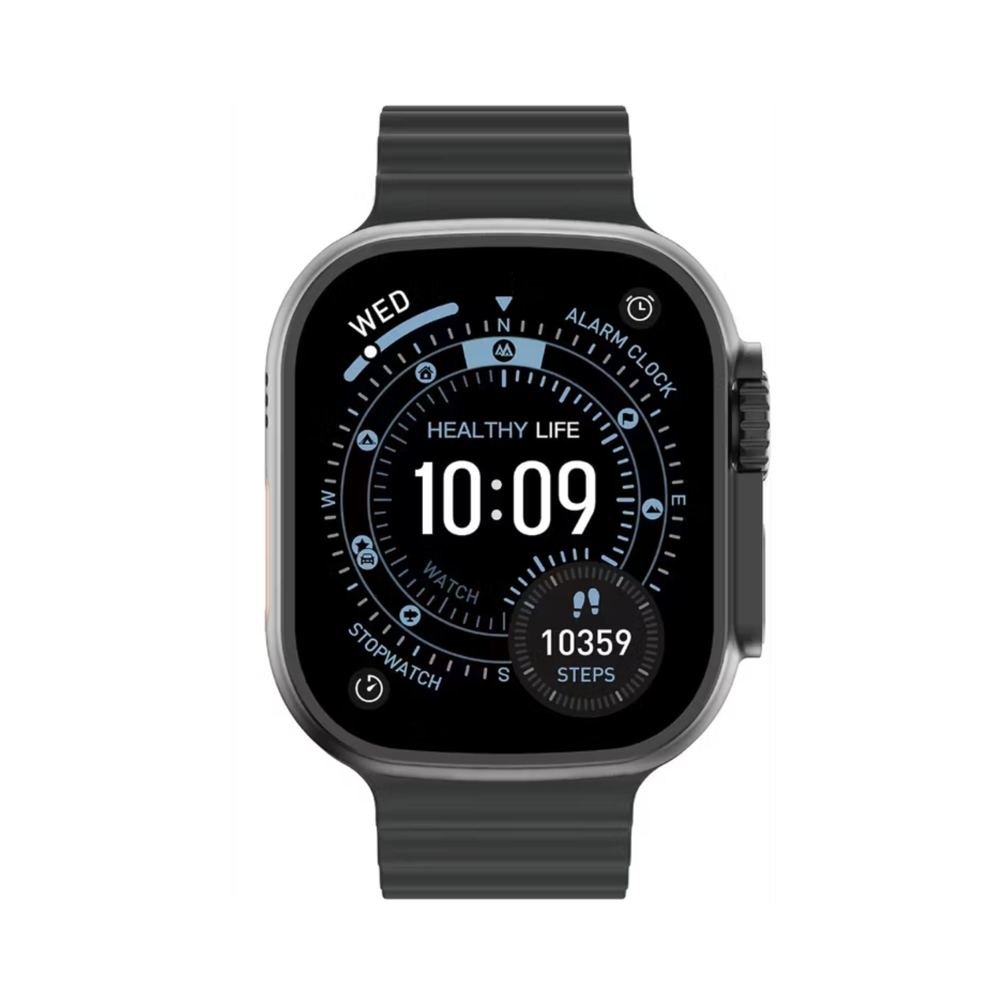 Green Lion Communicate 49mm Ultra Smartwatch, 2.04” AMOLED Display, 350mAh Battery, 2–3 Days Use, 10-Day Standby, Bluetooth 5.4, 1GB Flash, 3ATM Waterproof, Wireless Charging, Double Tap, Dynamic Island, Always-On Display, 500+ Watch Faces-Black