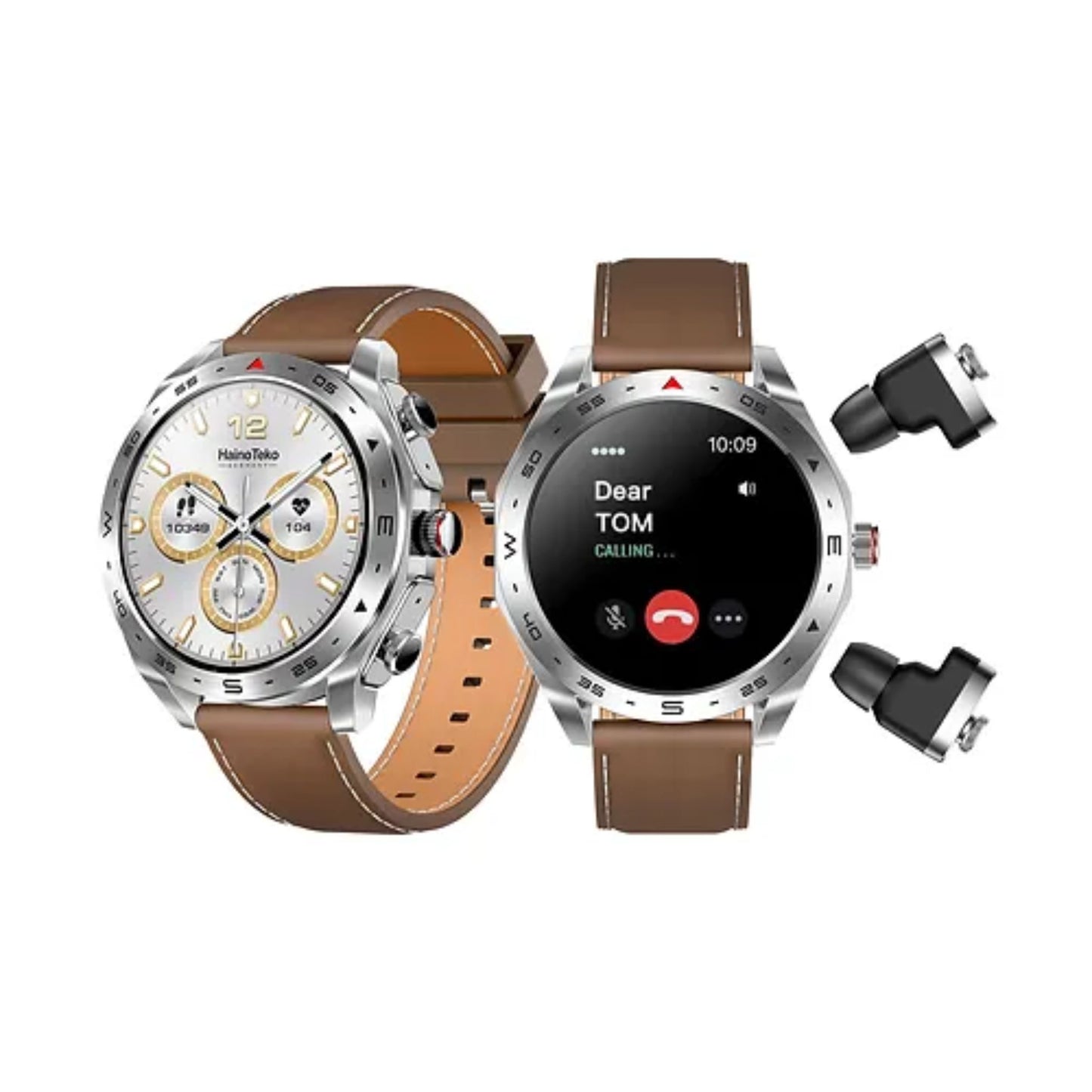 Premium ST-5 Watch Buds With Large Screen Round Shape AMOLED Display for Ladies and Gents_silver
