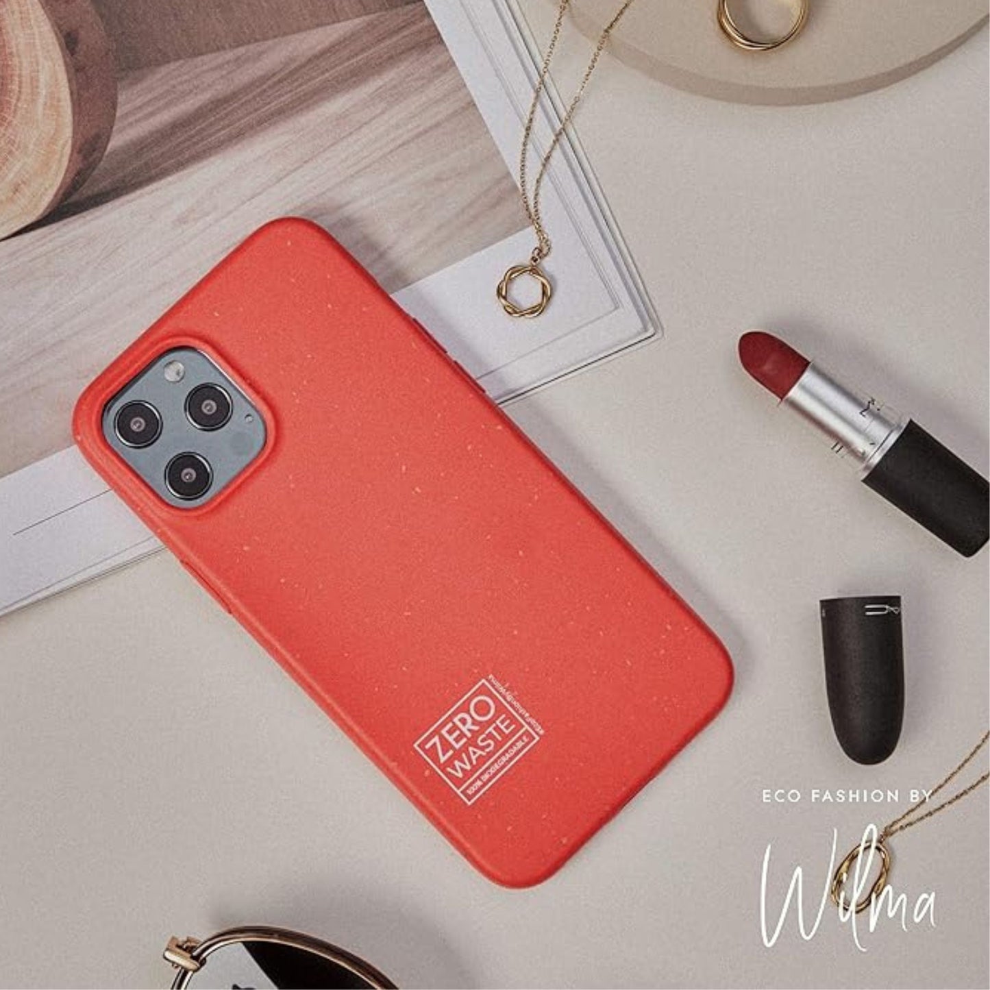 Wilma Biodegradable Compatible with iPhone 12 Mini Case, 5.4 Zot, Waste Free, Complete Protective Mobile Phone Case, Environmentally Friendly, Plastic Pollution, Plastic Free, Red