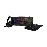 Porodo Gaming 4 in 1 Gaming Kit with Keyboard, Head phone, Mouse and Mouse Pad, Windows and Linux Compatibility, 13 RGB Light Mode - Black