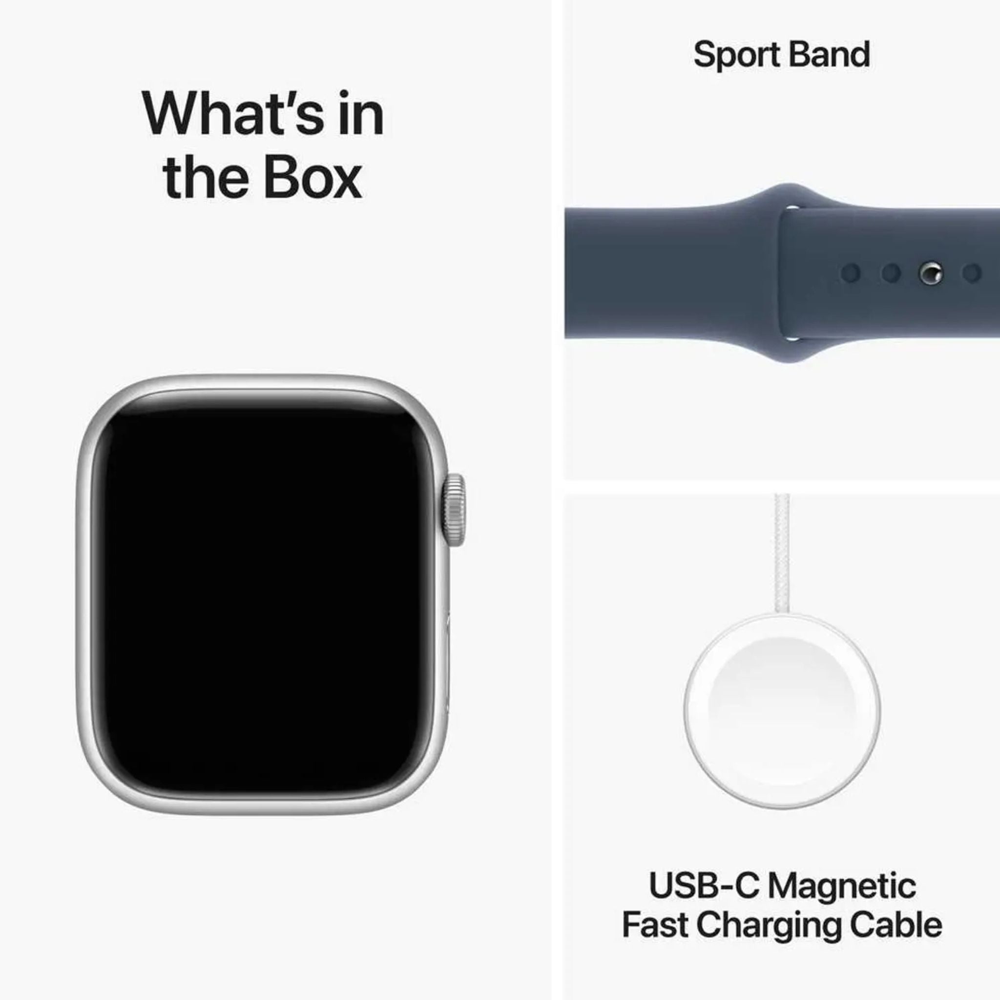 Apple Watch Series 9 GPS+Cellular , 45mm Silver Aluminum Case with S/M Storm Blue Sport Band